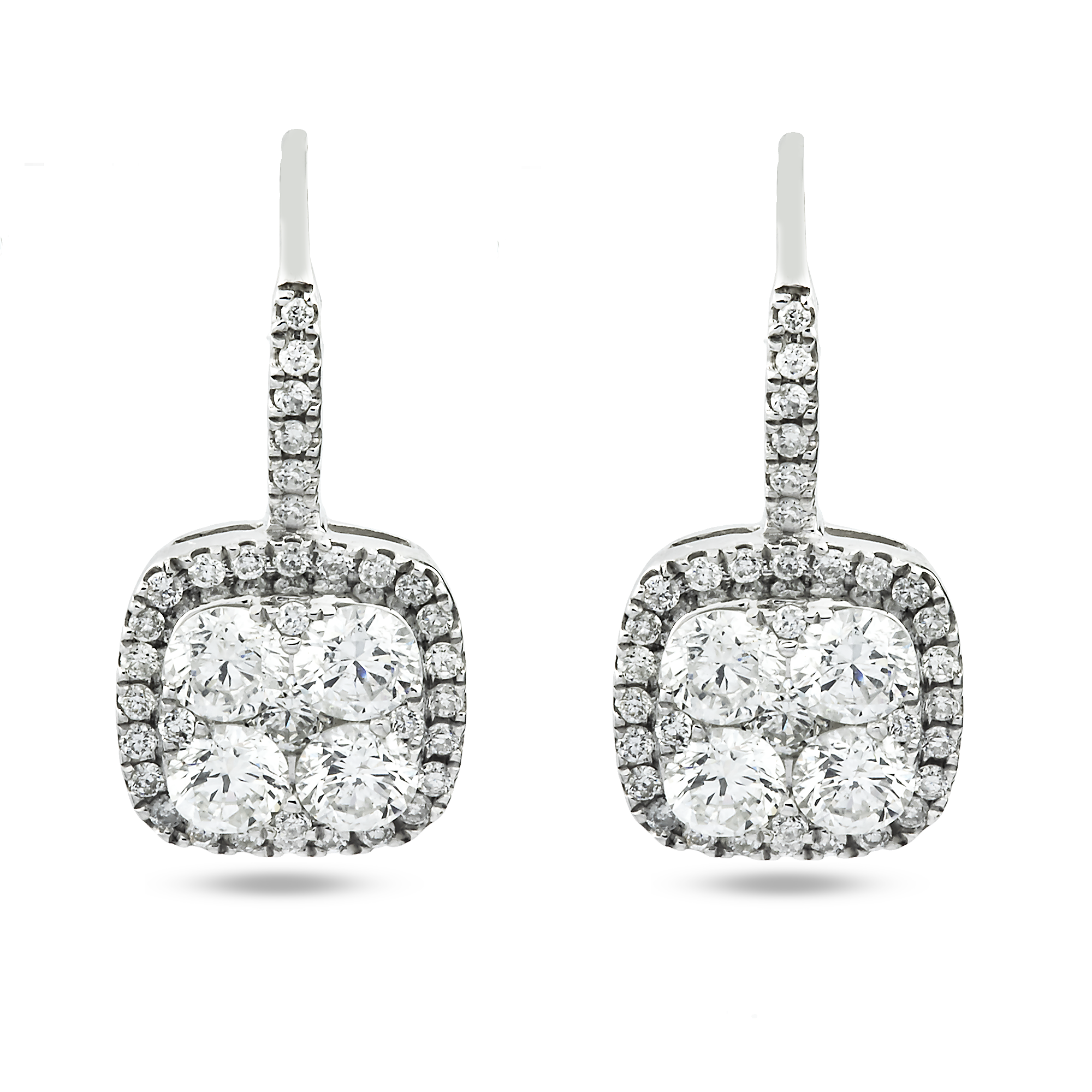 18K White Gold Round Diamond Drop Earrings 1.76ctw
