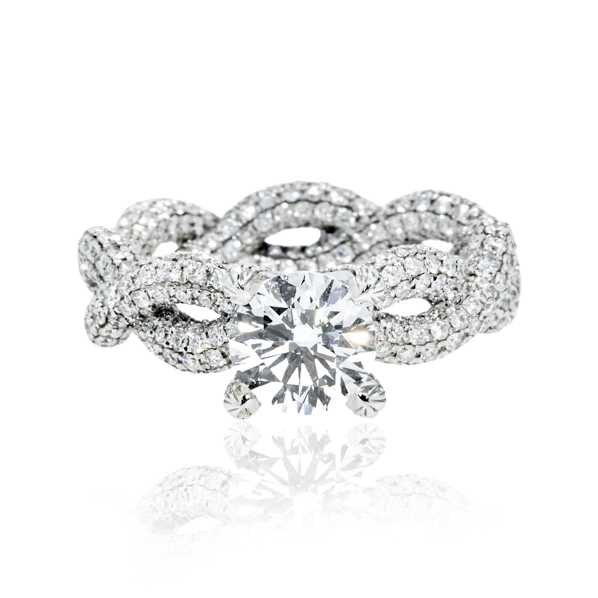 Gia 18K White Gold 1.50Ct Round Diamond Infinity Twist Engagement Ring 4.73Ctw Bridal