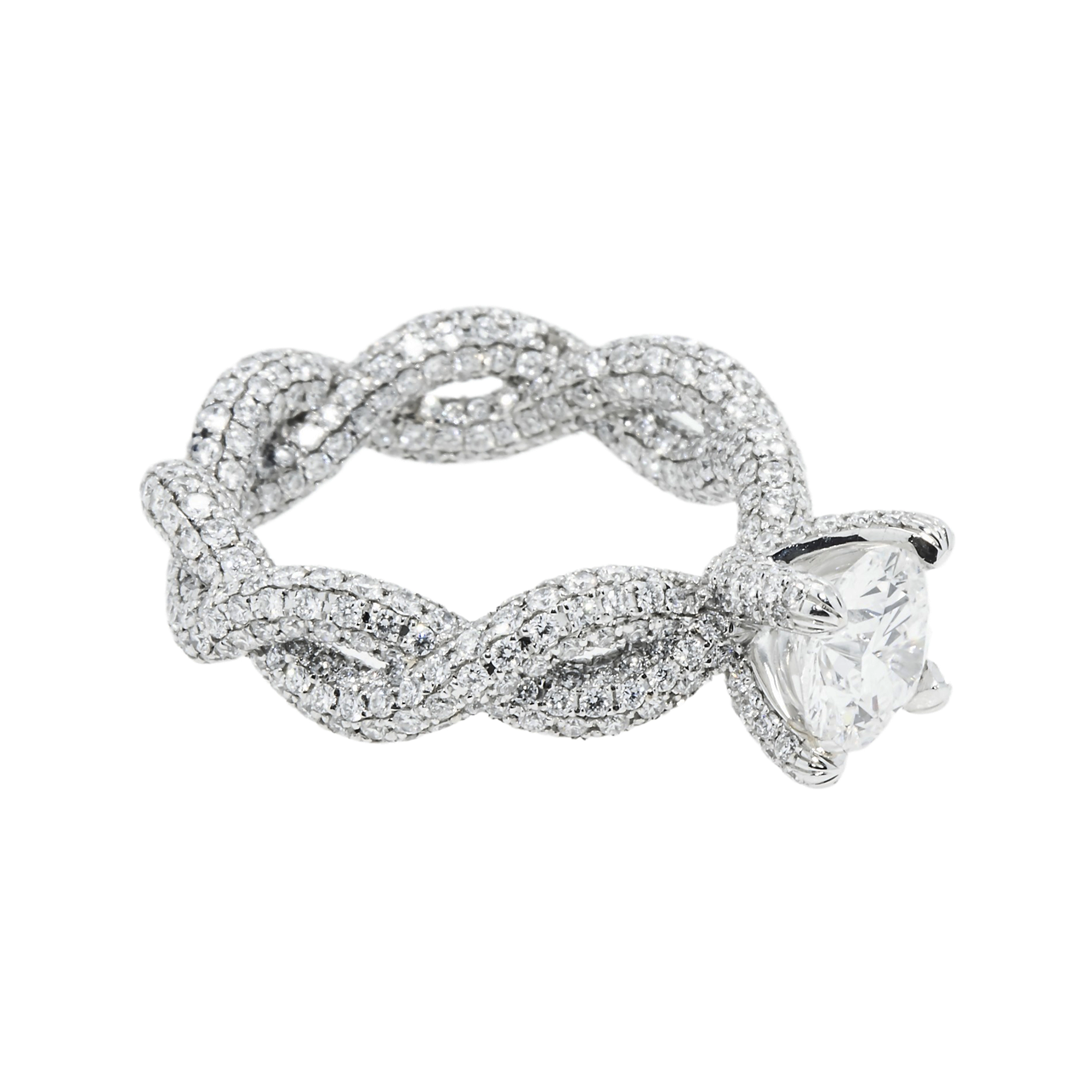 Gia 18K White Gold 1.50Ct Round Diamond Infinity Twist Engagement Ring 4.73Ctw Bridal