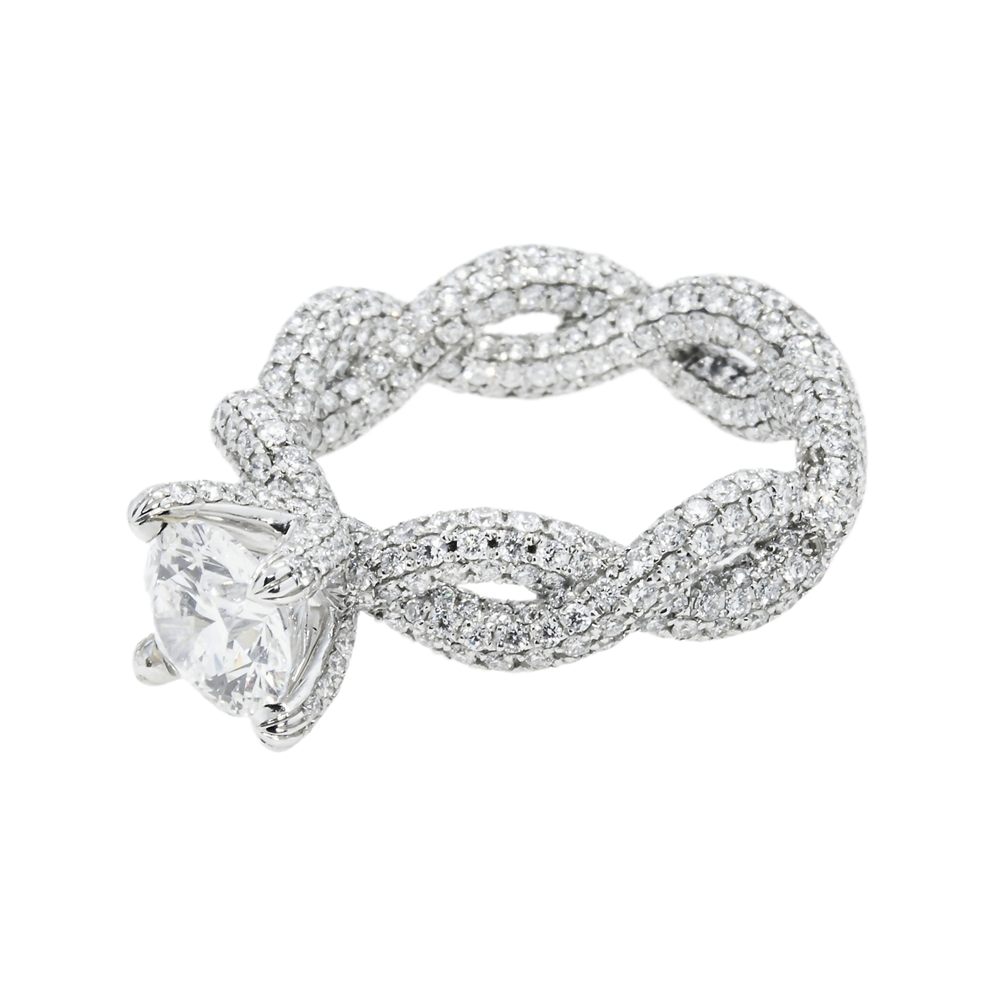 Gia 18K White Gold 1.50Ct Round Diamond Infinity Twist Engagement Ring 4.73Ctw Bridal