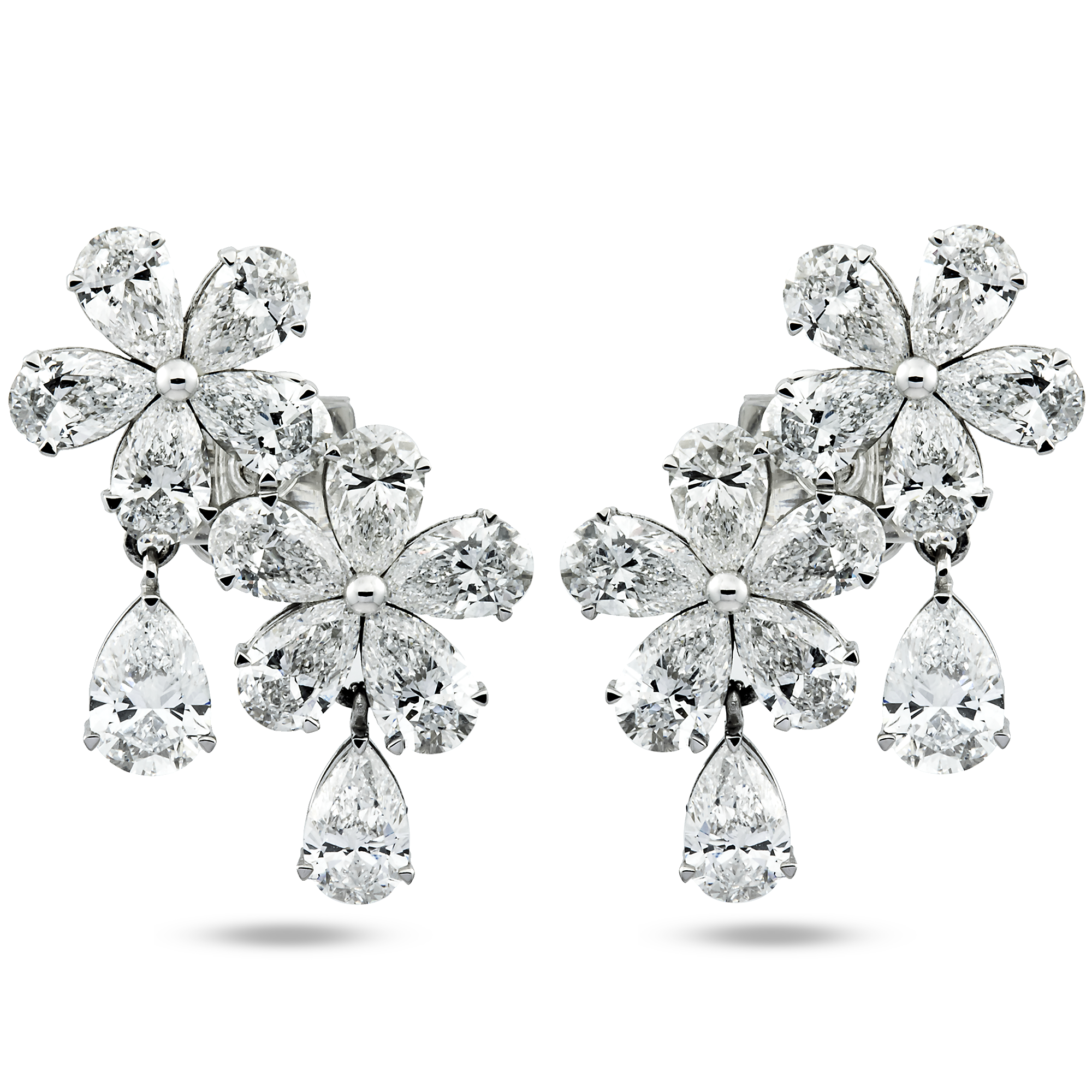 14K White Gold Per Cut Diamond Flower Drop Earrings 5.46ctw