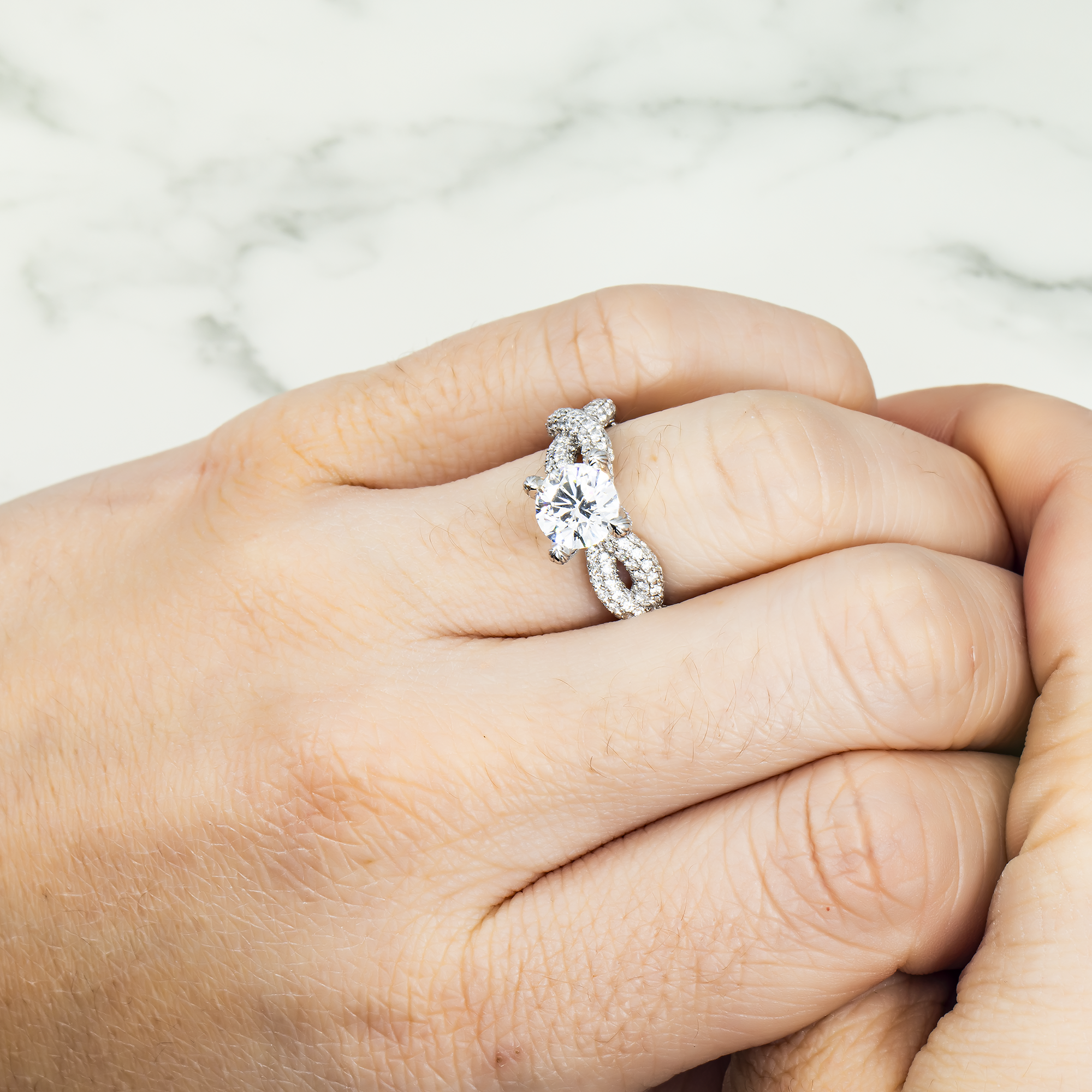 Gia 18K White Gold 1.50Ct Round Diamond Infinity Twist Engagement Ring 4.73Ctw Bridal