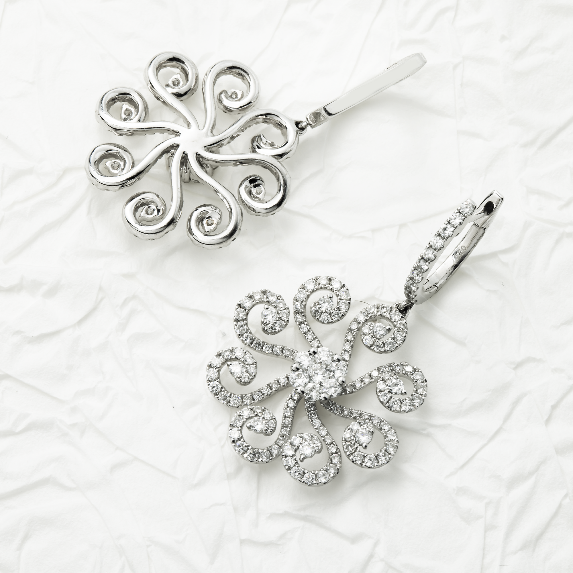 18K White Gold Round Diamond Pinwheel Drop Earrings 6.93ctw