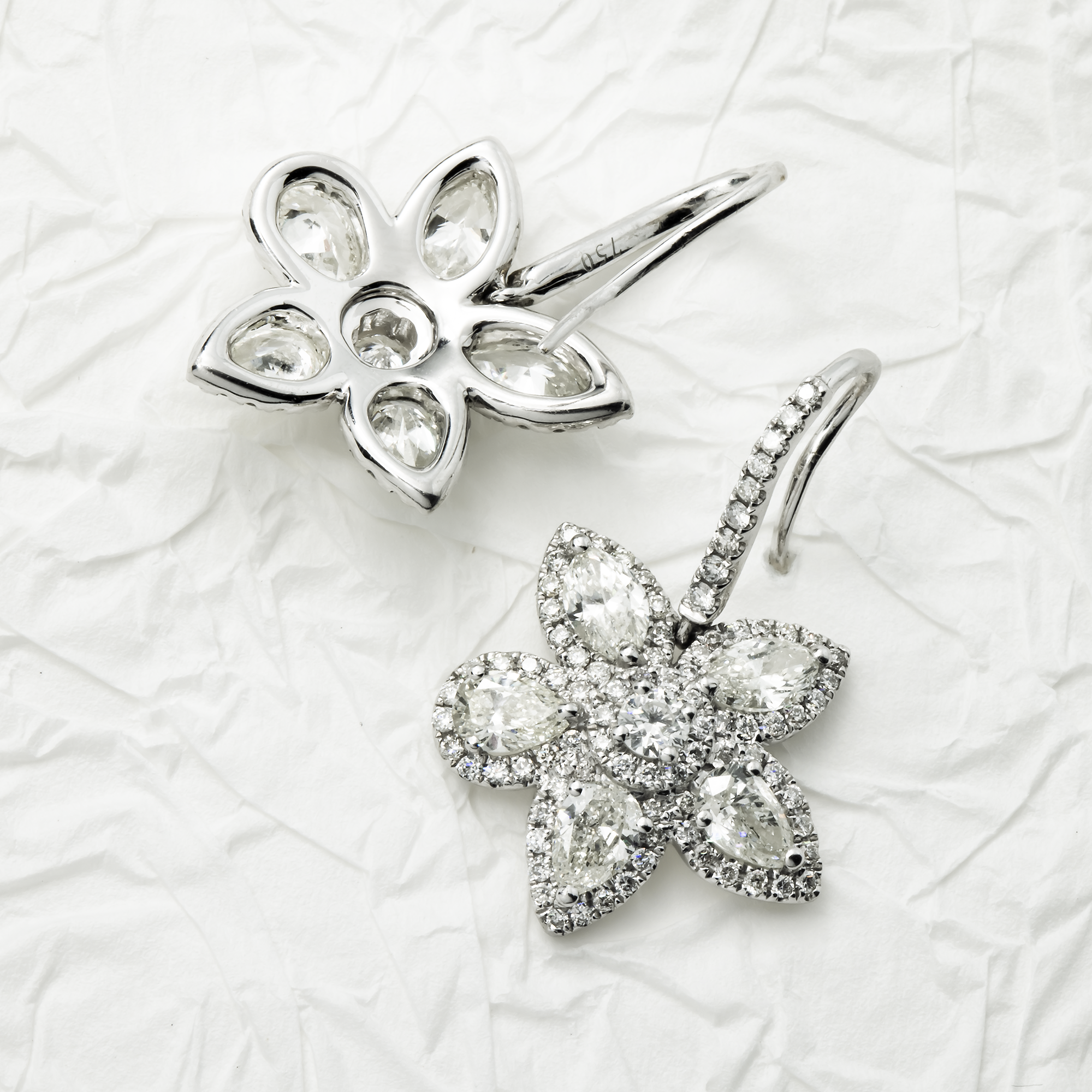 18K White Gold Flower Diamond Drop Earrings 5.21ctw