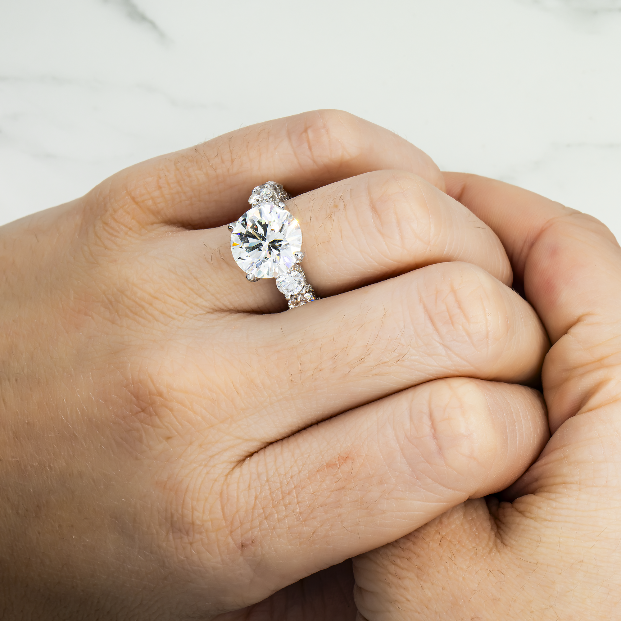 Gia 18K White Gold 5.44Ct Round Diamond Engagement Ring 11.18Ctw Bridal