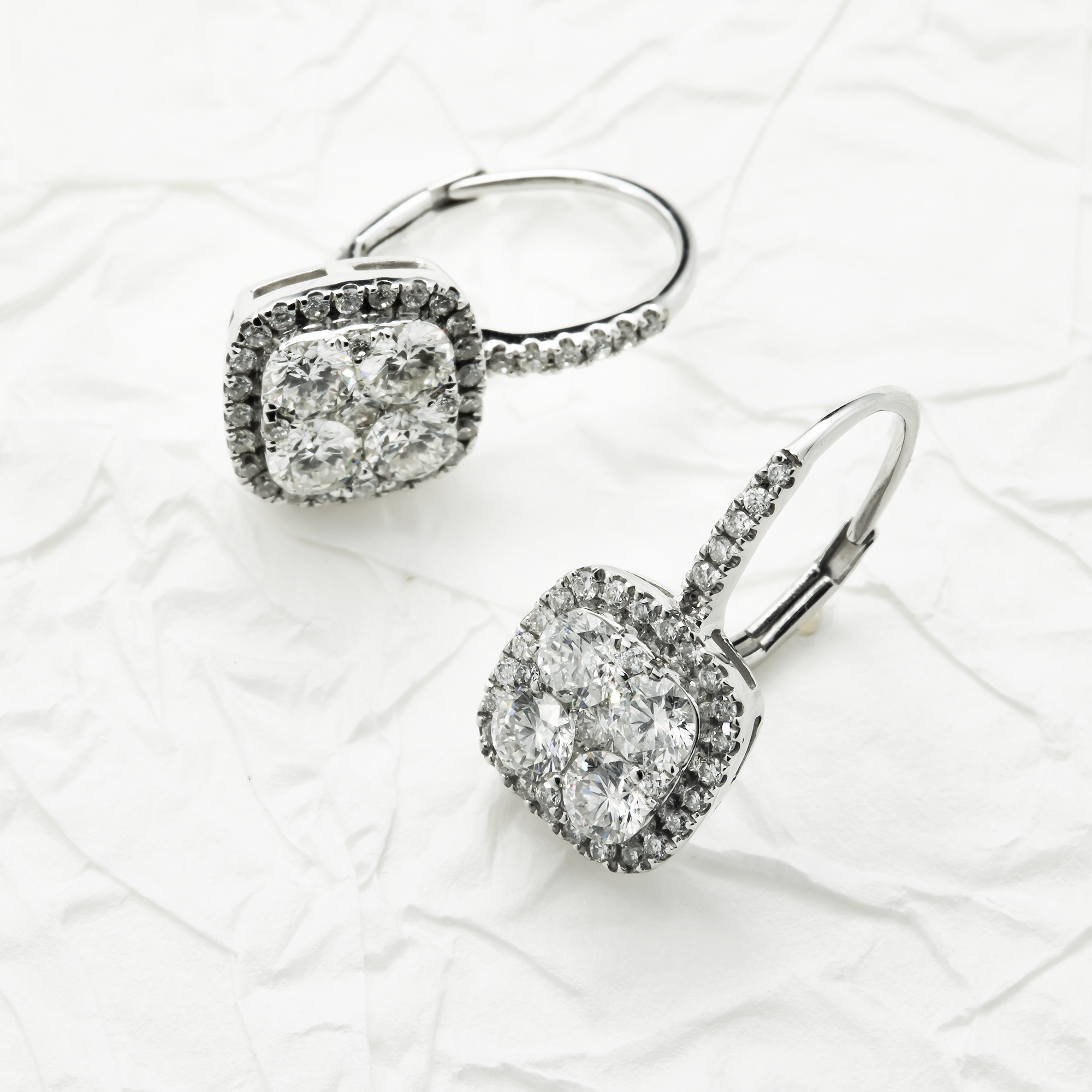 18K White Gold Round Diamond Drop Earrings 1.76ctw