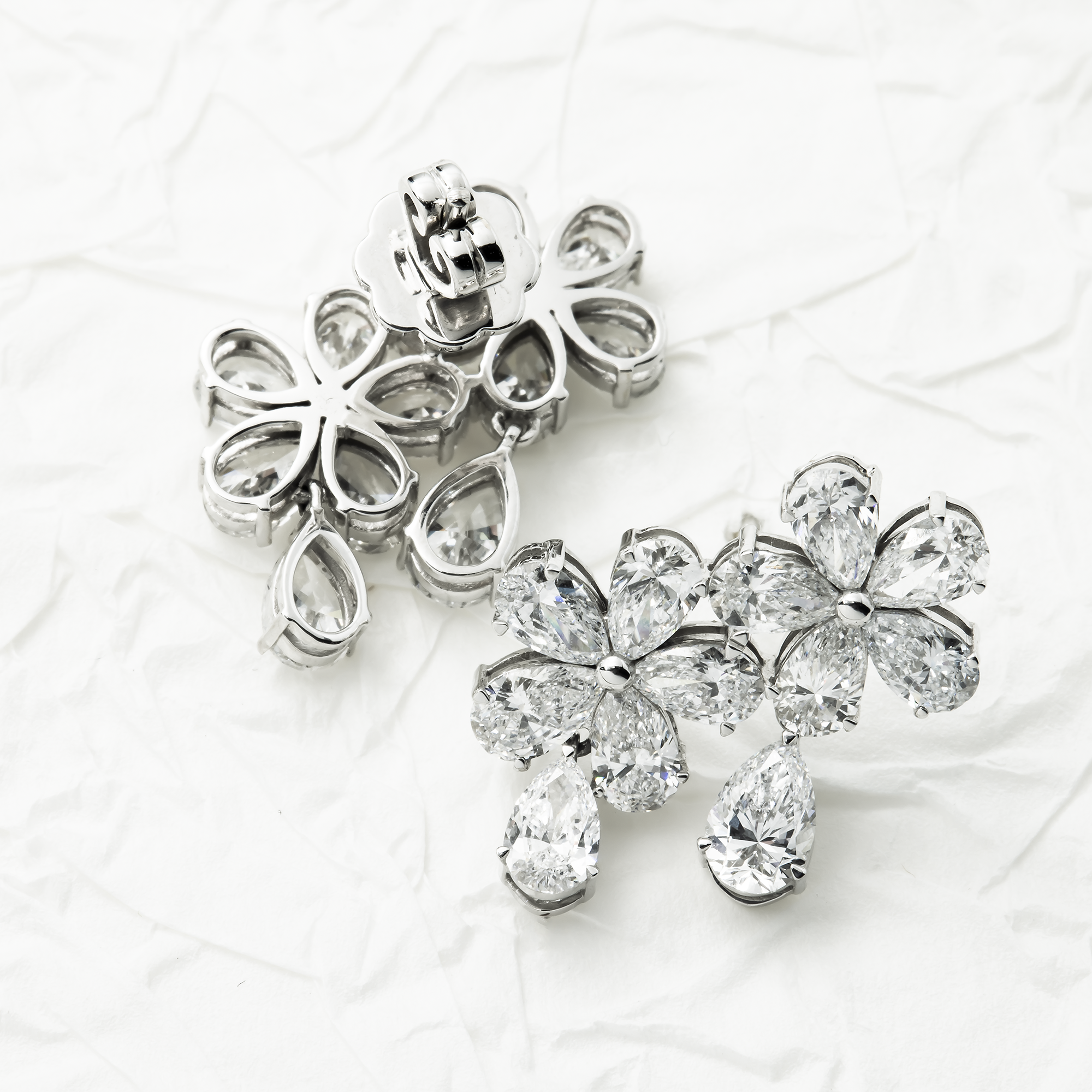 14K White Gold Per Cut Diamond Flower Drop Earrings 5.46ctw