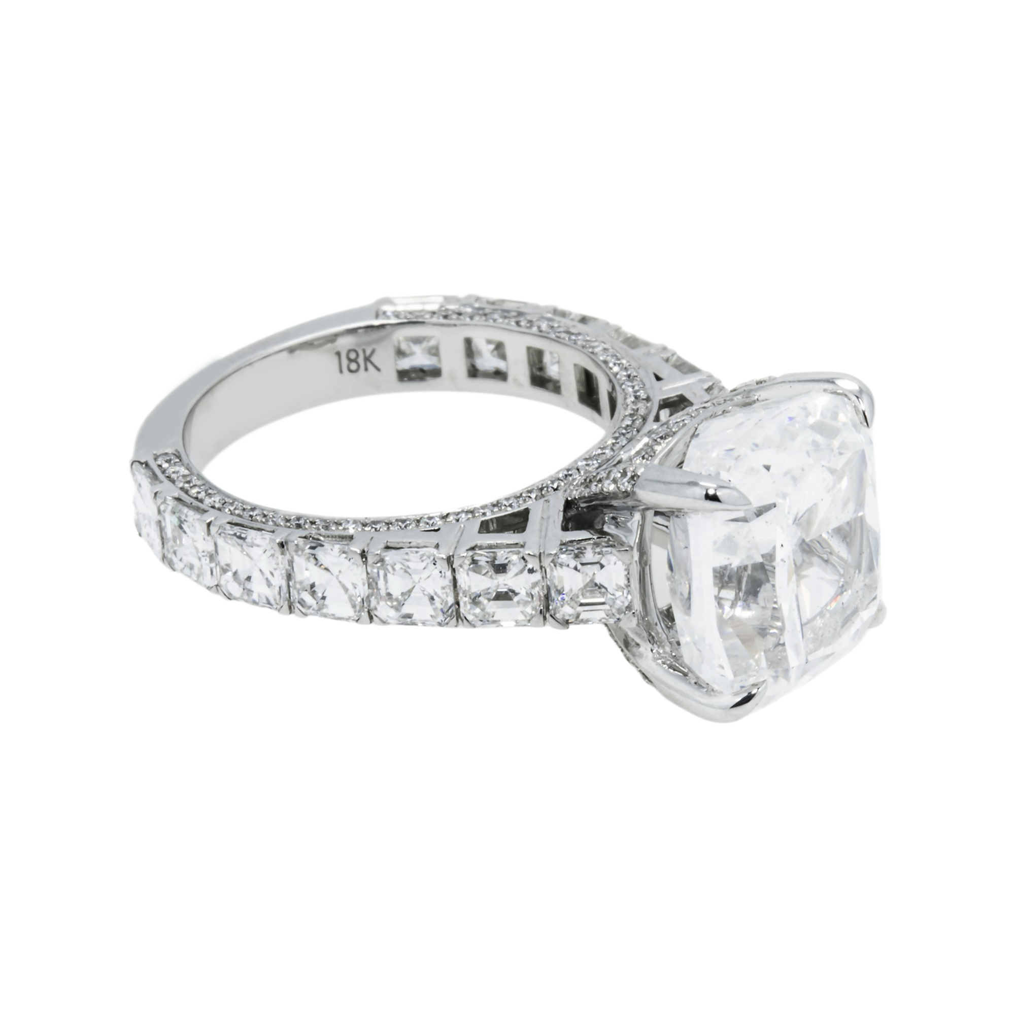 Gia 18K White Gold 7.54Ct Cushion Cut Diamond Engagement Ring 11.04Ctw Bridal