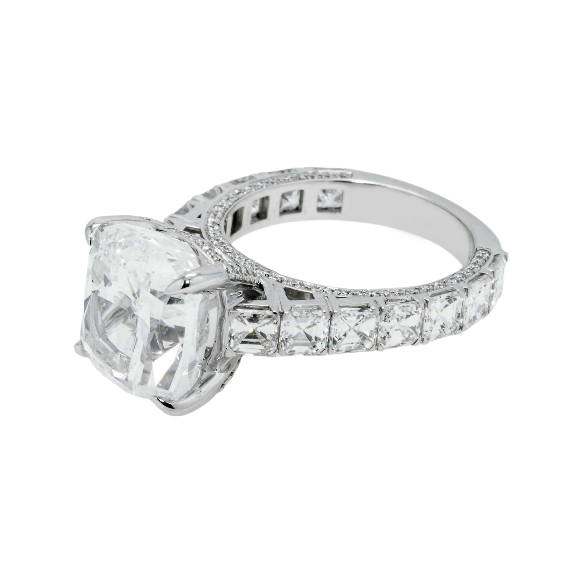 Gia 18K White Gold 7.54Ct Cushion Cut Diamond Engagement Ring 11.04Ctw Bridal