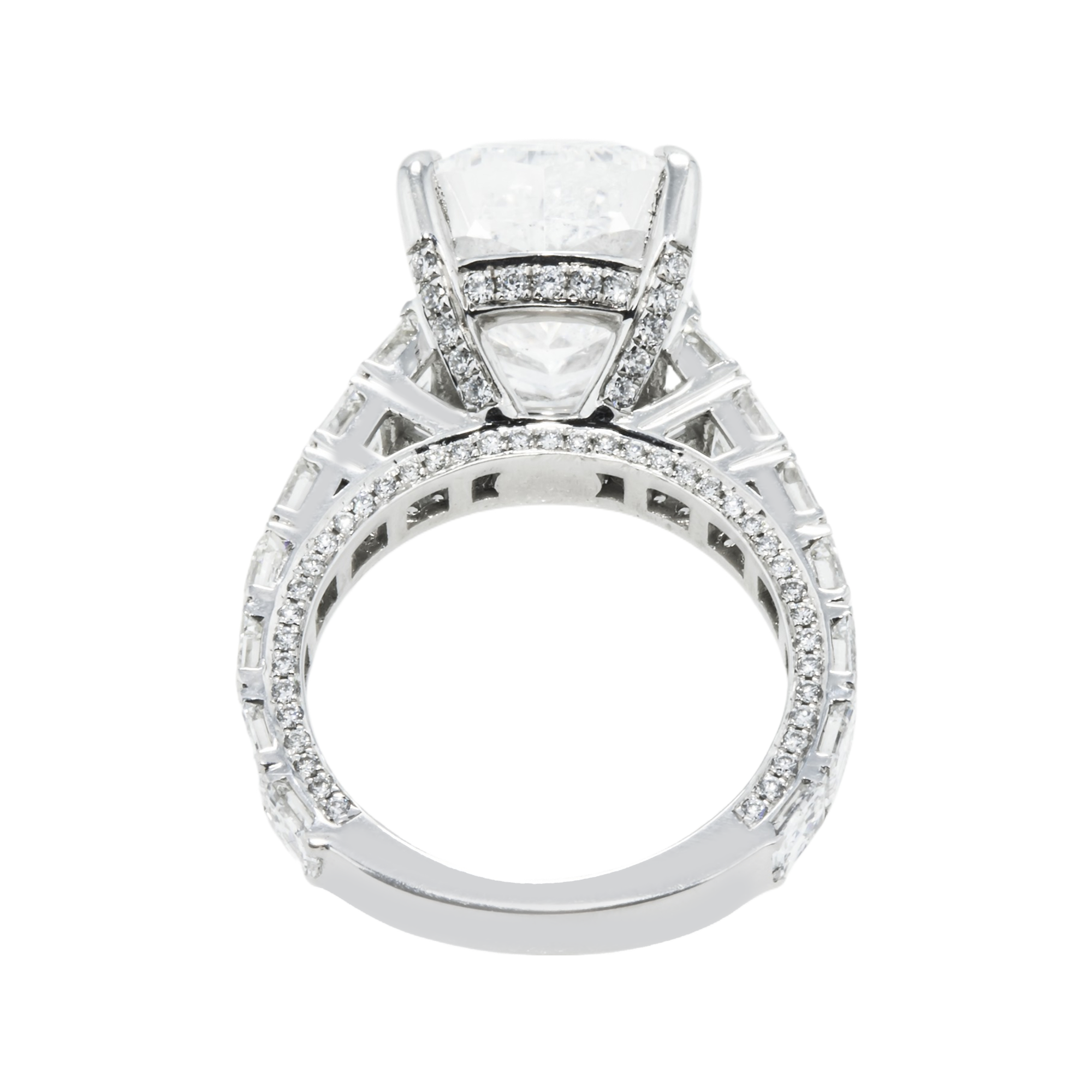 Gia 18K White Gold 7.54Ct Cushion Cut Diamond Engagement Ring 11.04Ctw Bridal