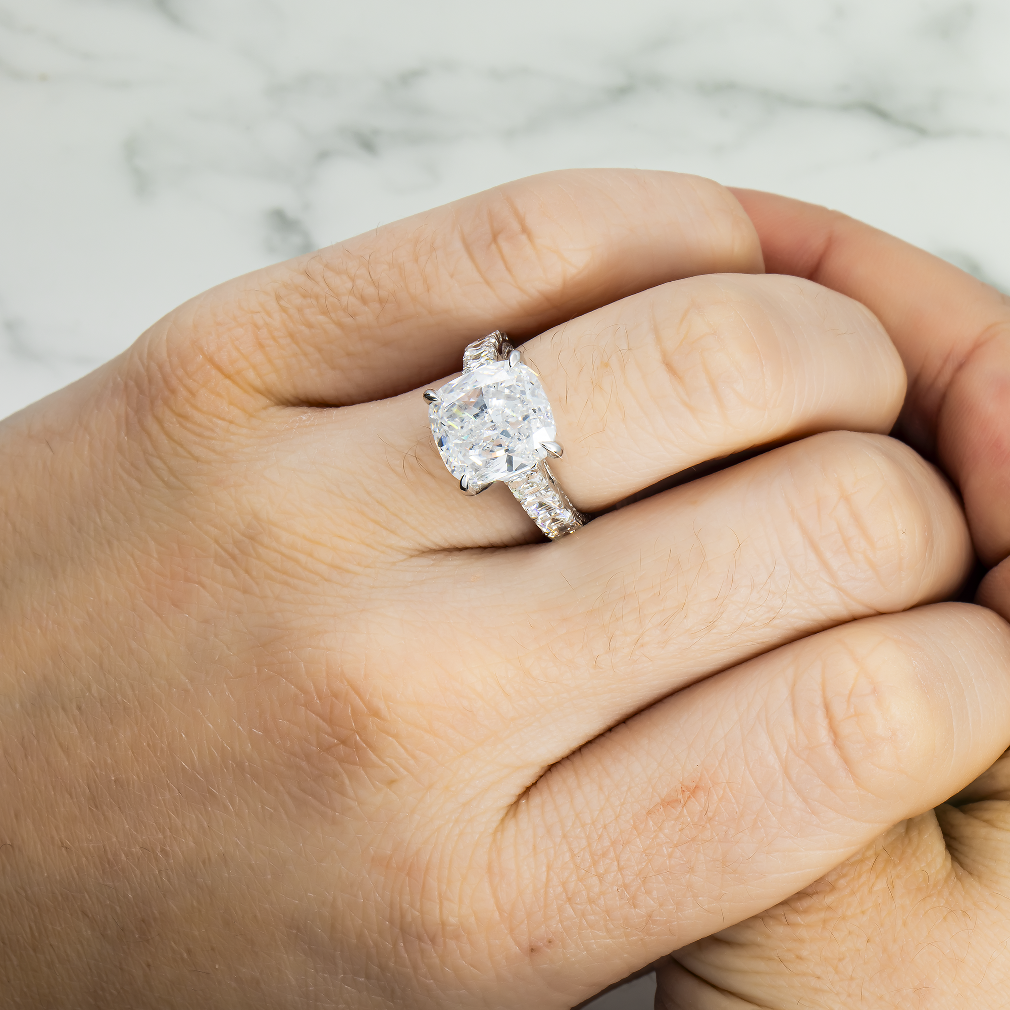 Gia 18K White Gold 7.54Ct Cushion Cut Diamond Engagement Ring 11.04Ctw Bridal