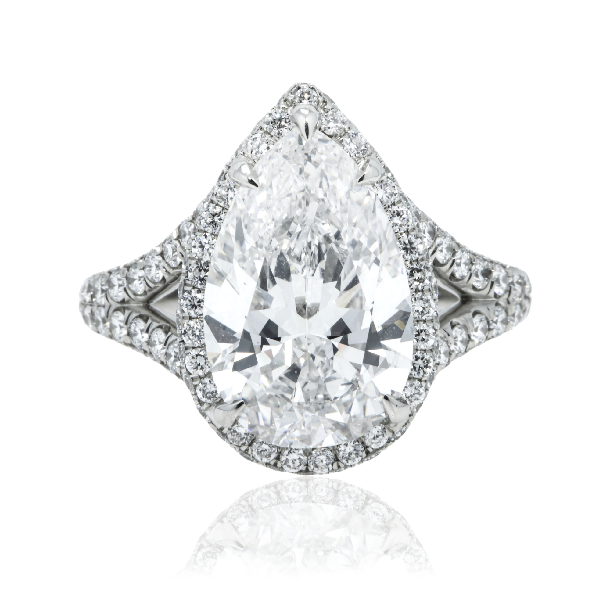 Gia Platinum 5.09Ct Internally Flawless Pear Cut Diamond Engagement Ring 6.89Ctw Bridal