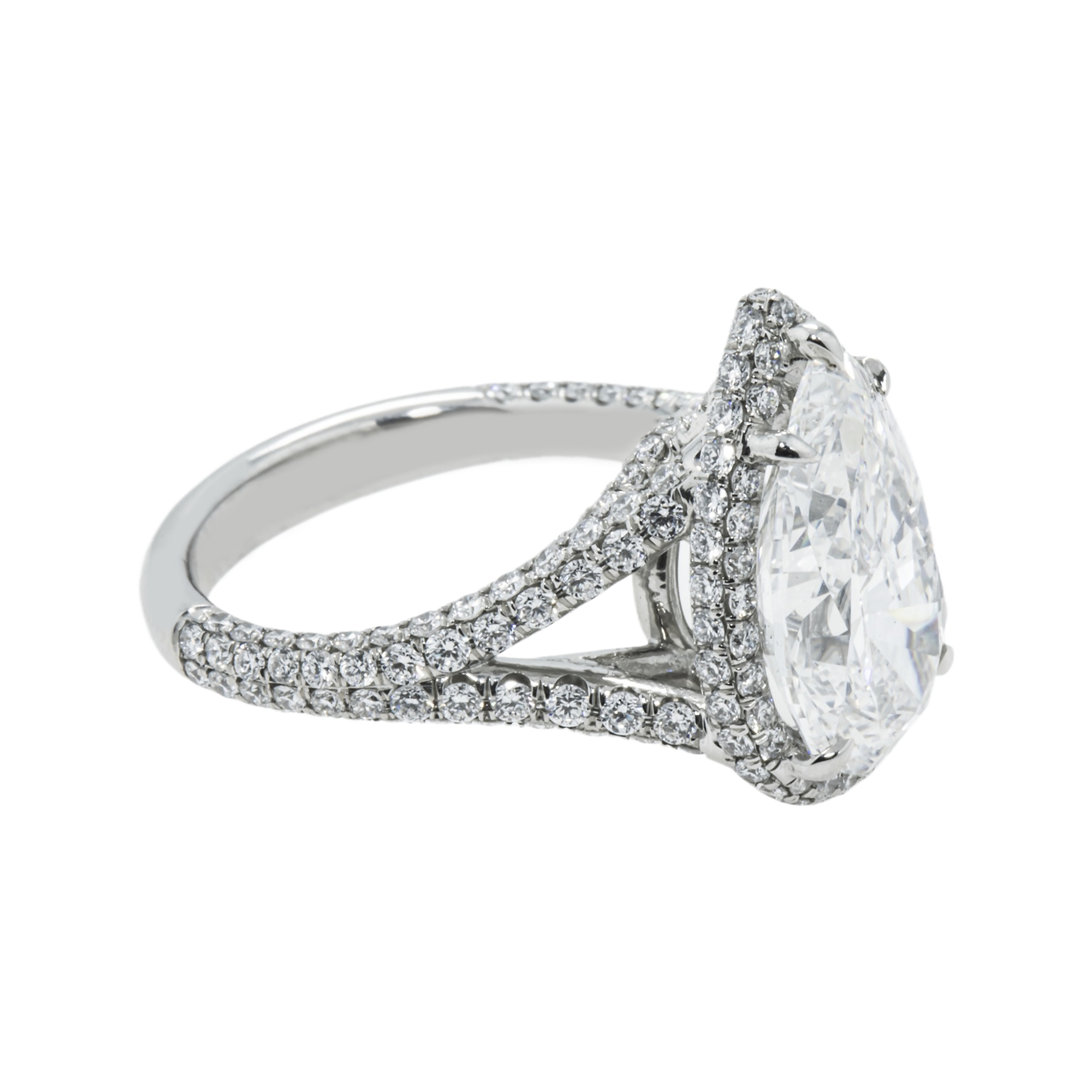 Gia Platinum 5.09Ct Internally Flawless Pear Cut Diamond Engagement Ring 6.89Ctw Bridal