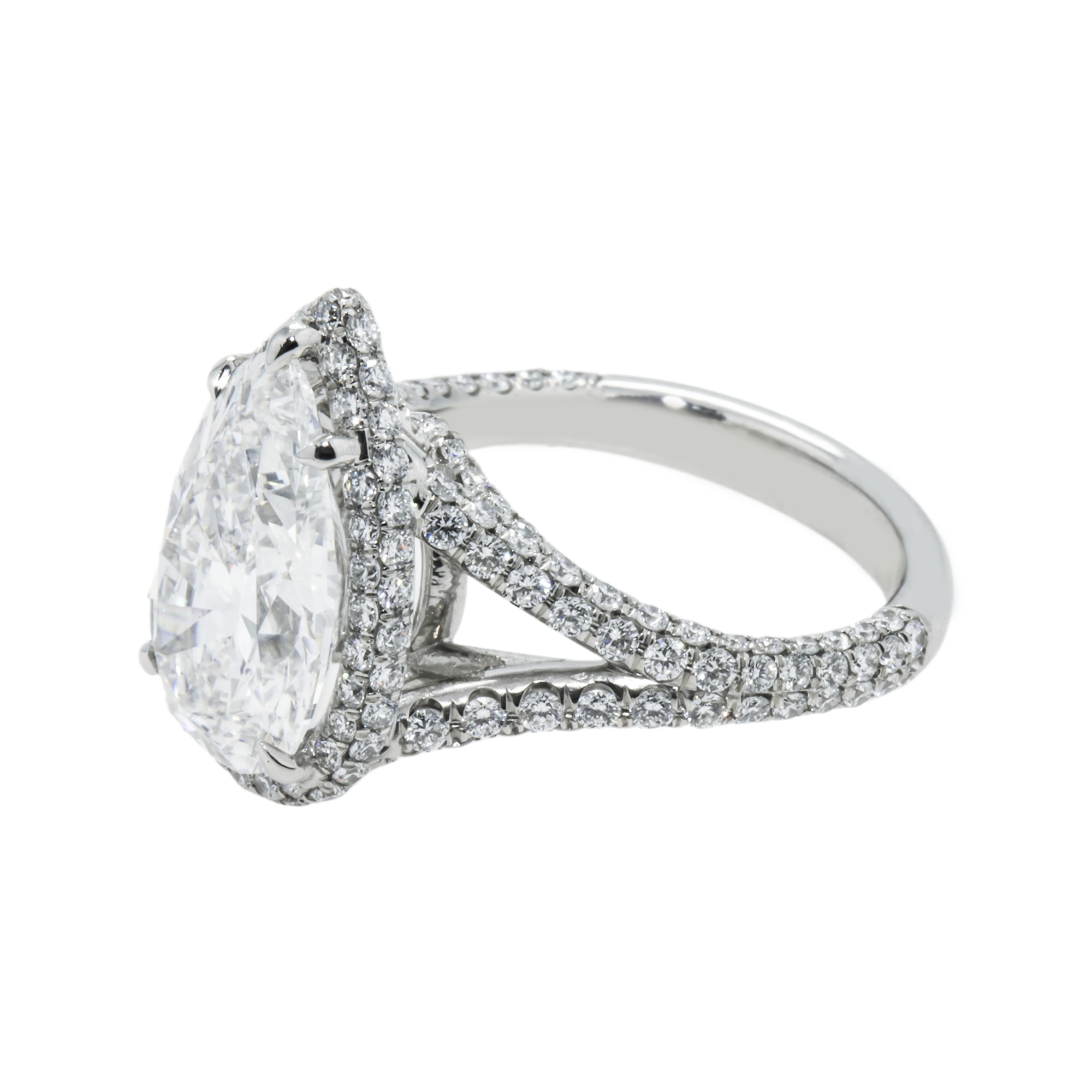Gia Platinum 5.09Ct Internally Flawless Pear Cut Diamond Engagement Ring 6.89Ctw Bridal