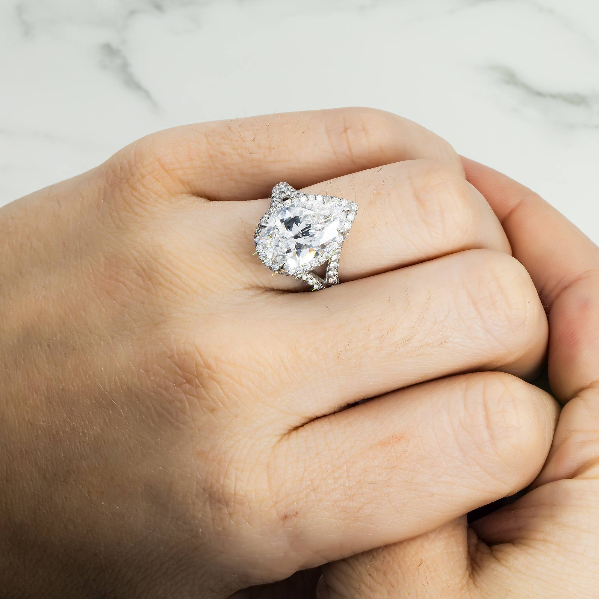 Gia Platinum 5.09Ct Internally Flawless Pear Cut Diamond Engagement Ring 6.89Ctw Bridal