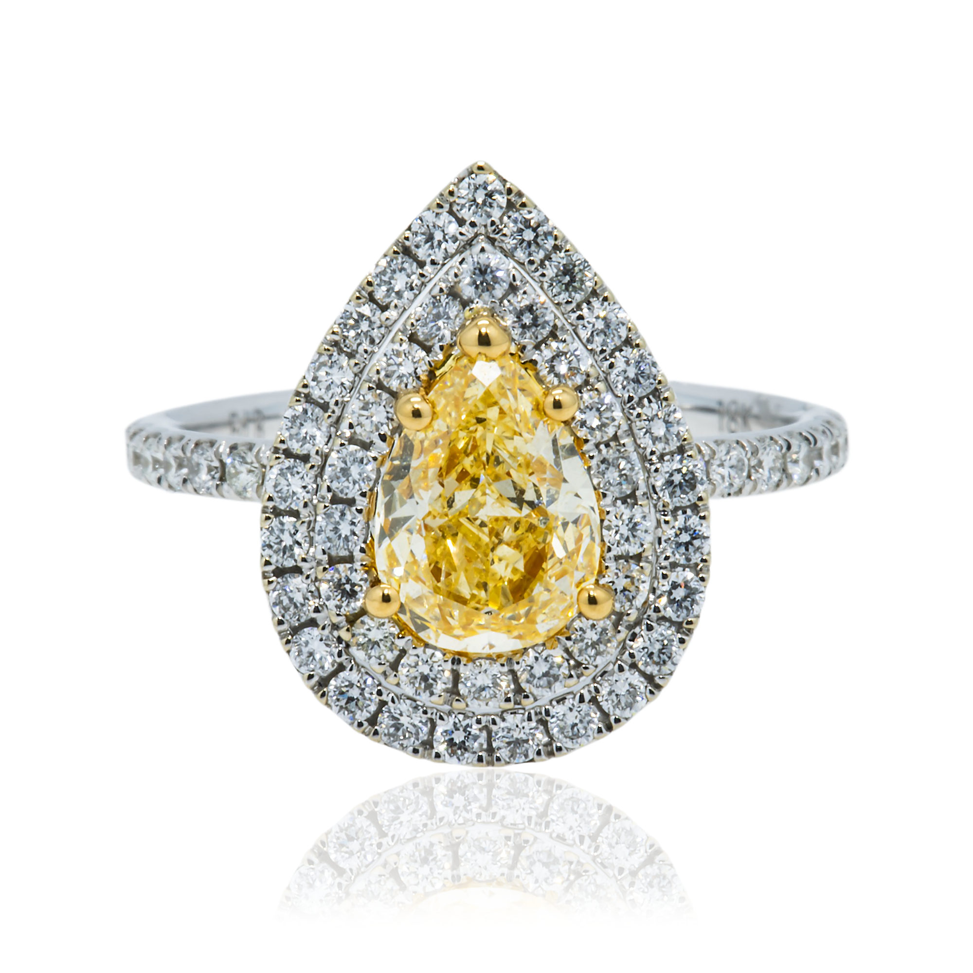 Gia 18K White Gold 1.03Ct Pear Cut Fancy Yellow Diamond Engagement Ring 1.73Ctw Rings