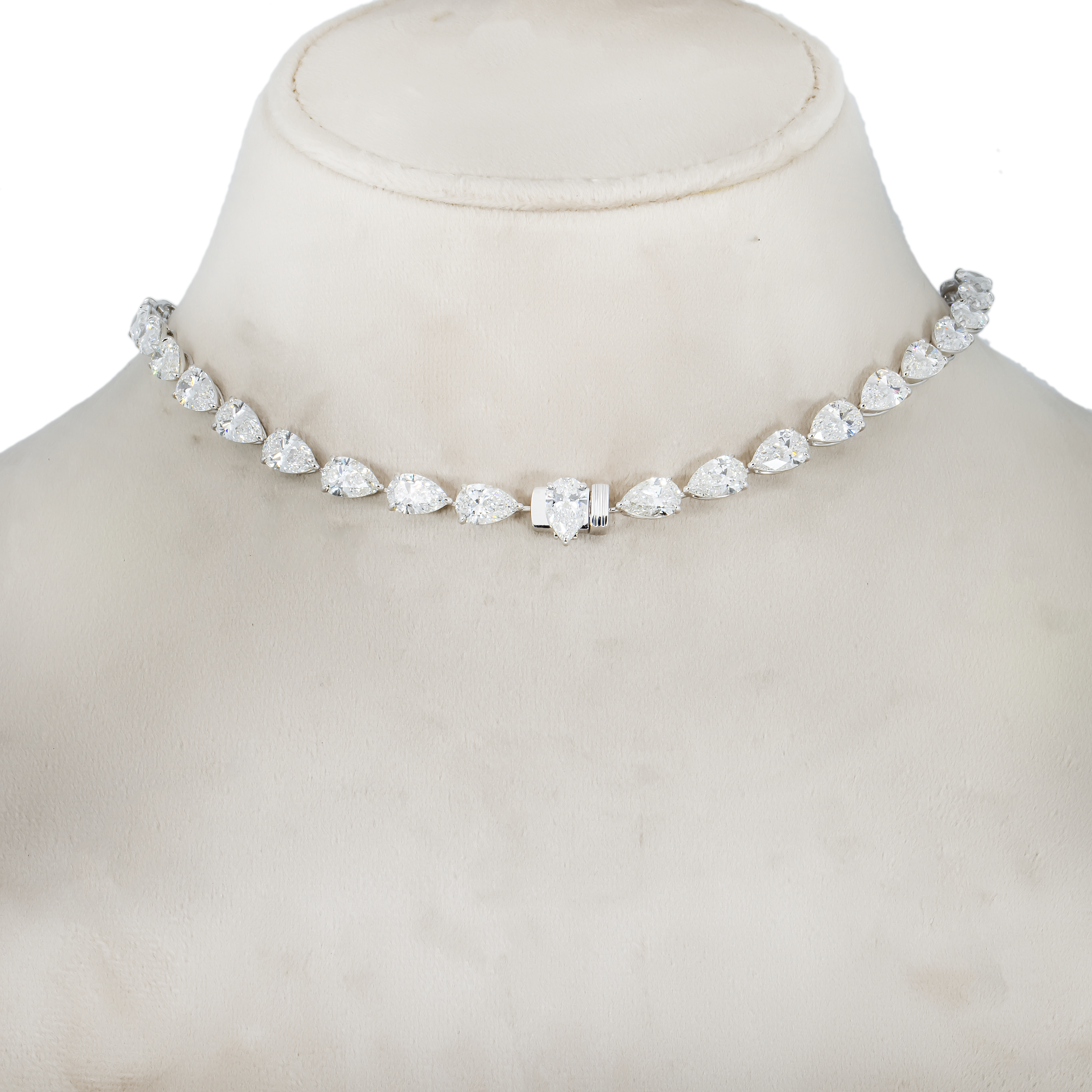 18K White Gold Full Pear Cut Diamond Drop Necklace 56.43Ct Necklace