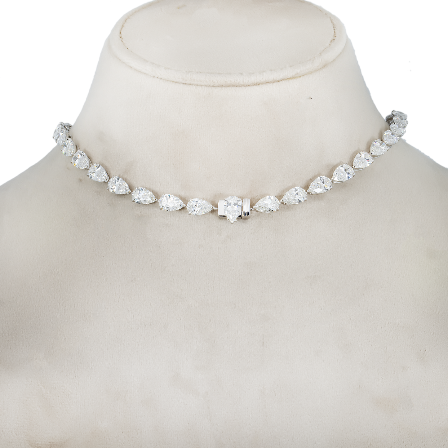 18K White Gold Full Pear Cut Diamond Drop Necklace 56.43ct