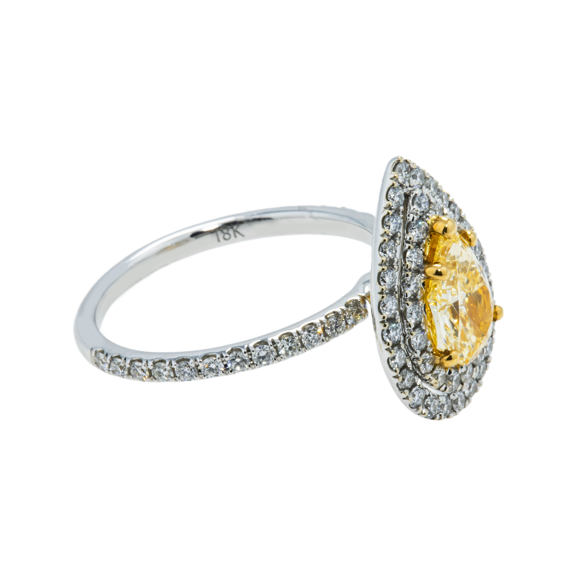 Gia 18K White Gold 1.03Ct Pear Cut Fancy Yellow Diamond Engagement Ring 1.73Ctw Rings