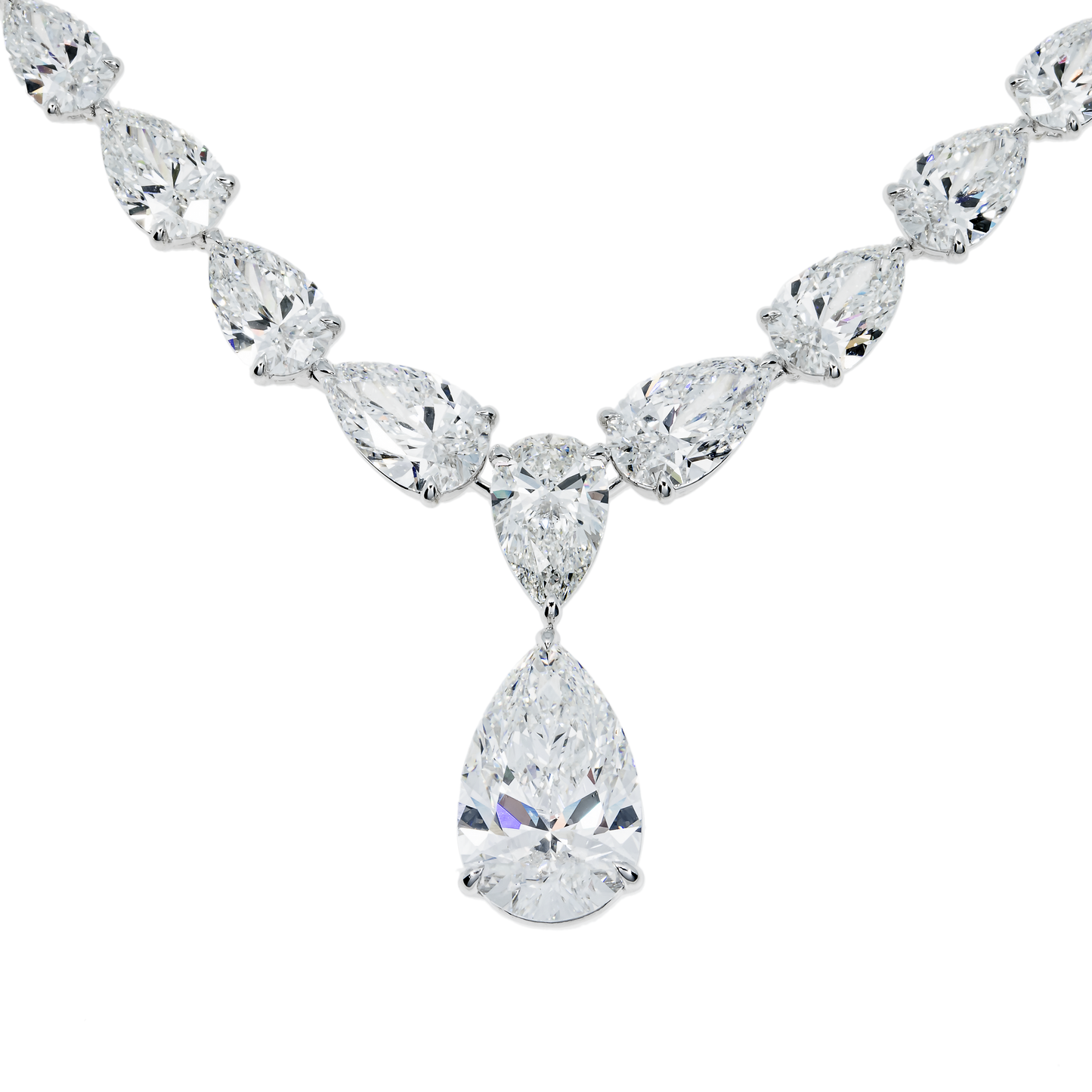 18K White Gold Full Pear Cut Diamond Drop Necklace 56.43ct