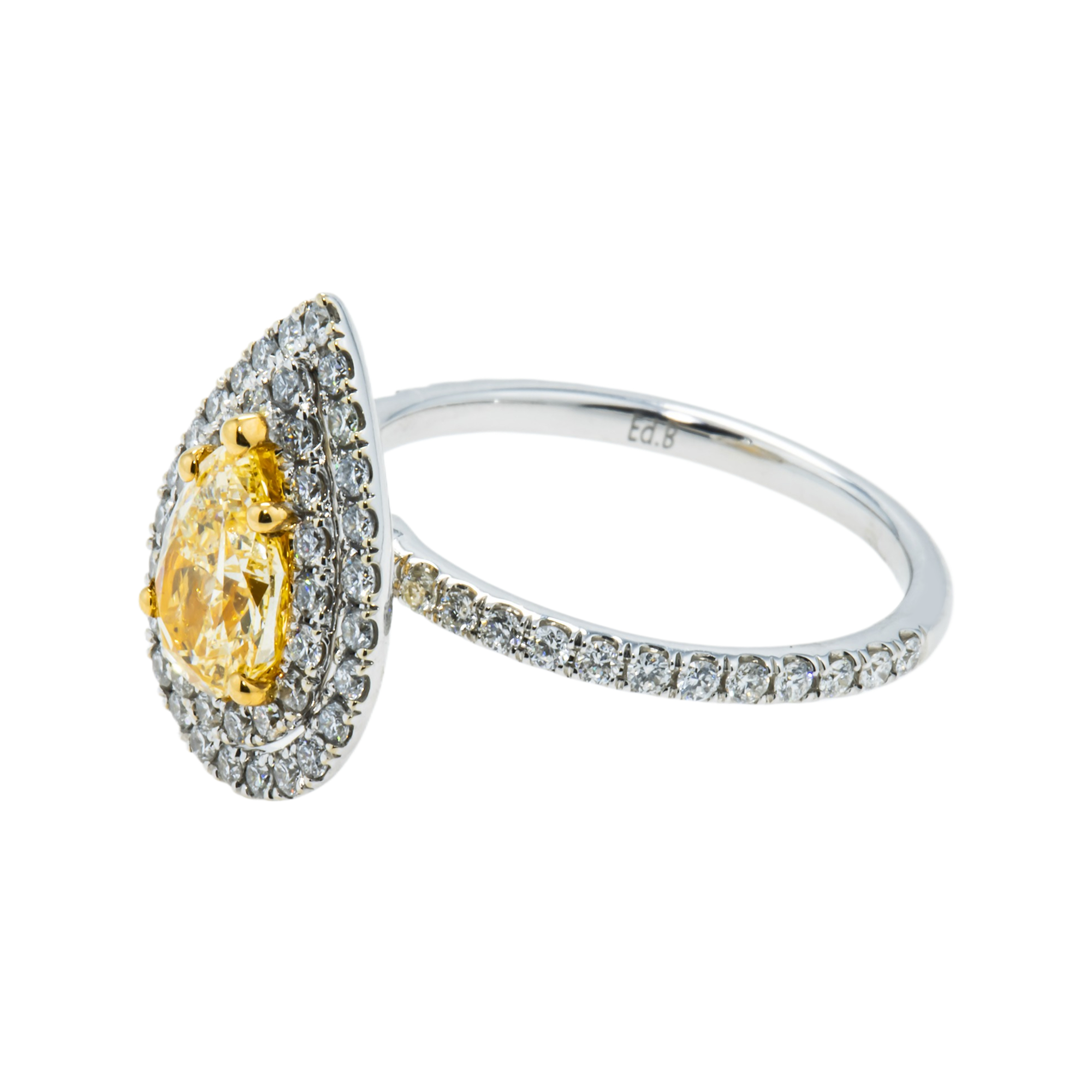Gia 18K White Gold 1.03Ct Pear Cut Fancy Yellow Diamond Engagement Ring 1.73Ctw Rings
