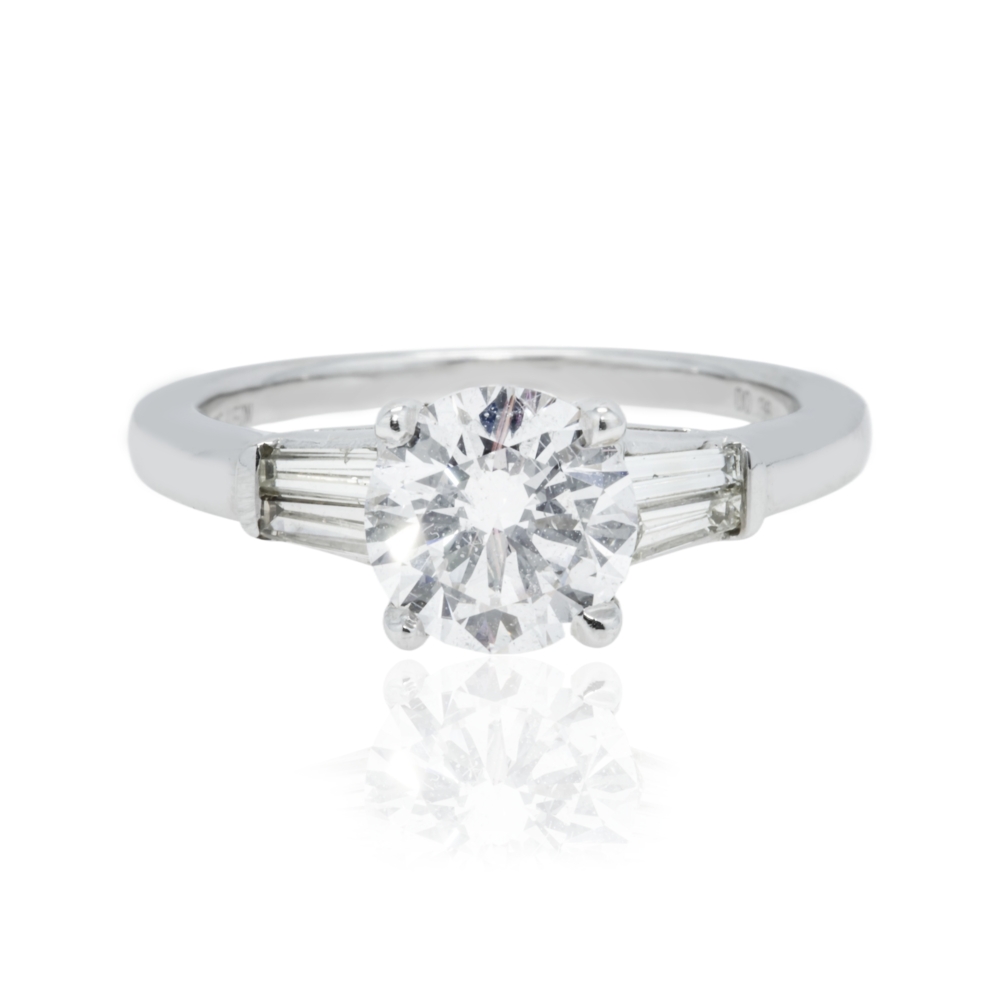 14K White Gold 1.57Ct Round Cut Triple Diamond Engagement Ring 1.93Ctw Bridal