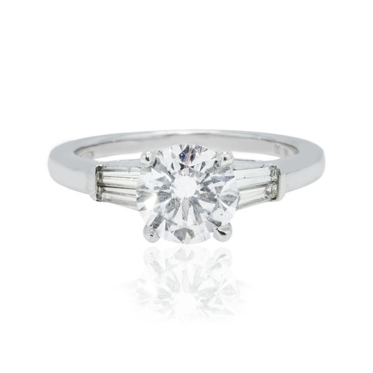 14K White Gold 1.57ct Round Cut Triple Diamond Engagement Ring 1.93ctw