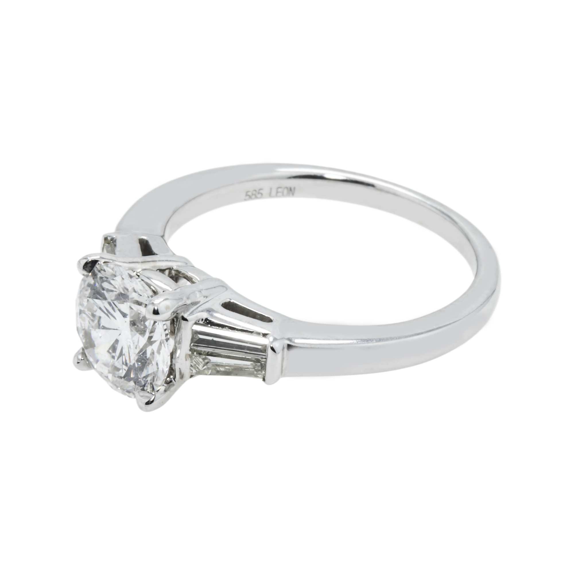 14K White Gold 1.57Ct Round Cut Triple Diamond Engagement Ring 1.93Ctw Bridal