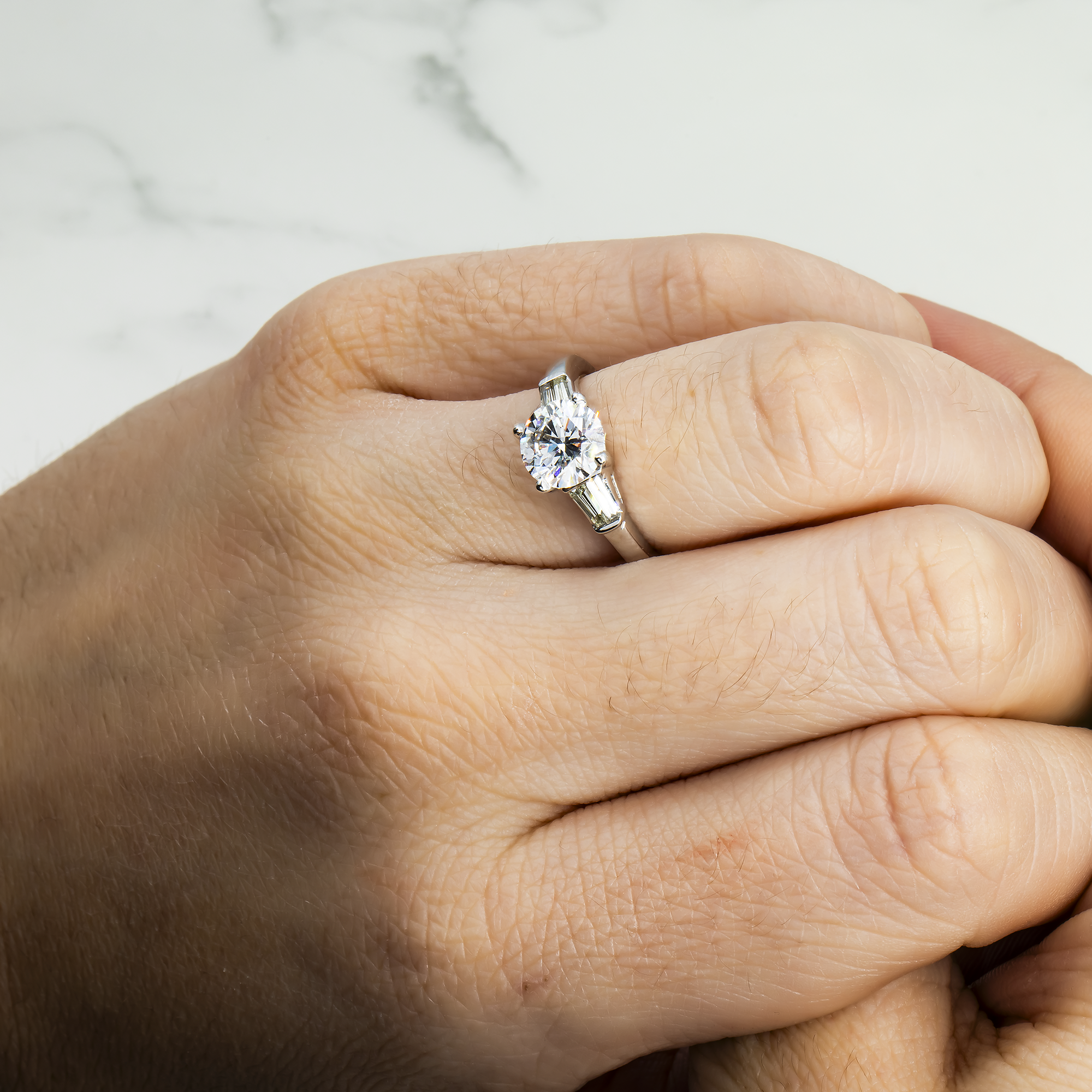 14K White Gold 1.57Ct Round Cut Triple Diamond Engagement Ring 1.93Ctw Bridal