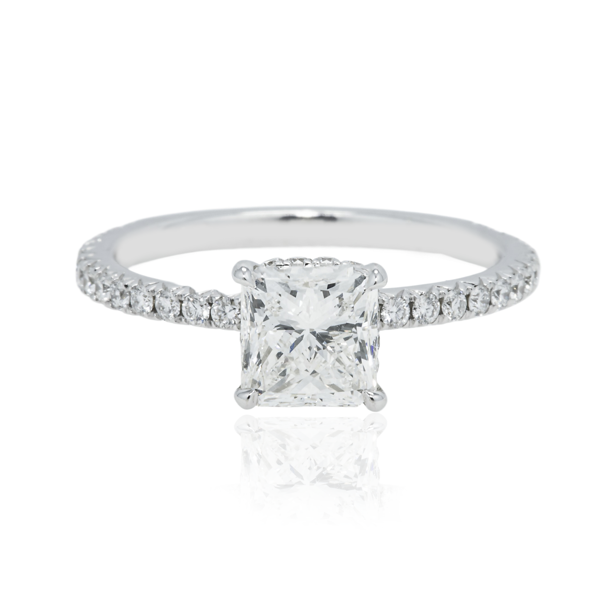 Gia 18K White Gold 1.51Ct Square Radiant Cut Diamond Engagement Ring 1.97 Bridal