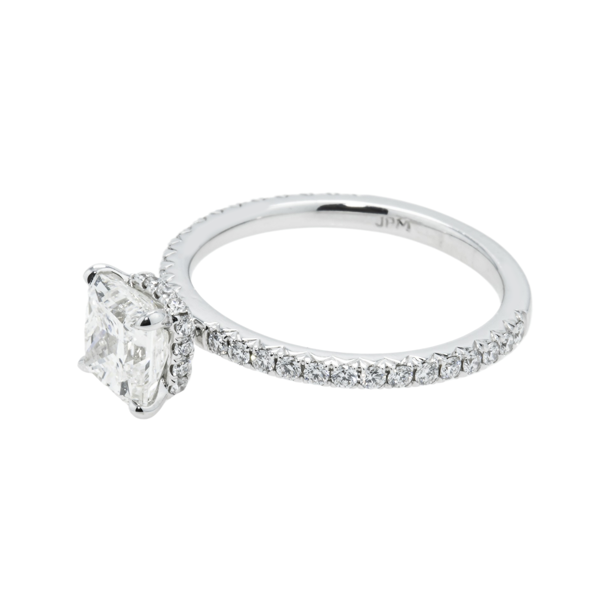 Gia 18K White Gold 1.51Ct Square Radiant Cut Diamond Engagement Ring 1.97 Bridal