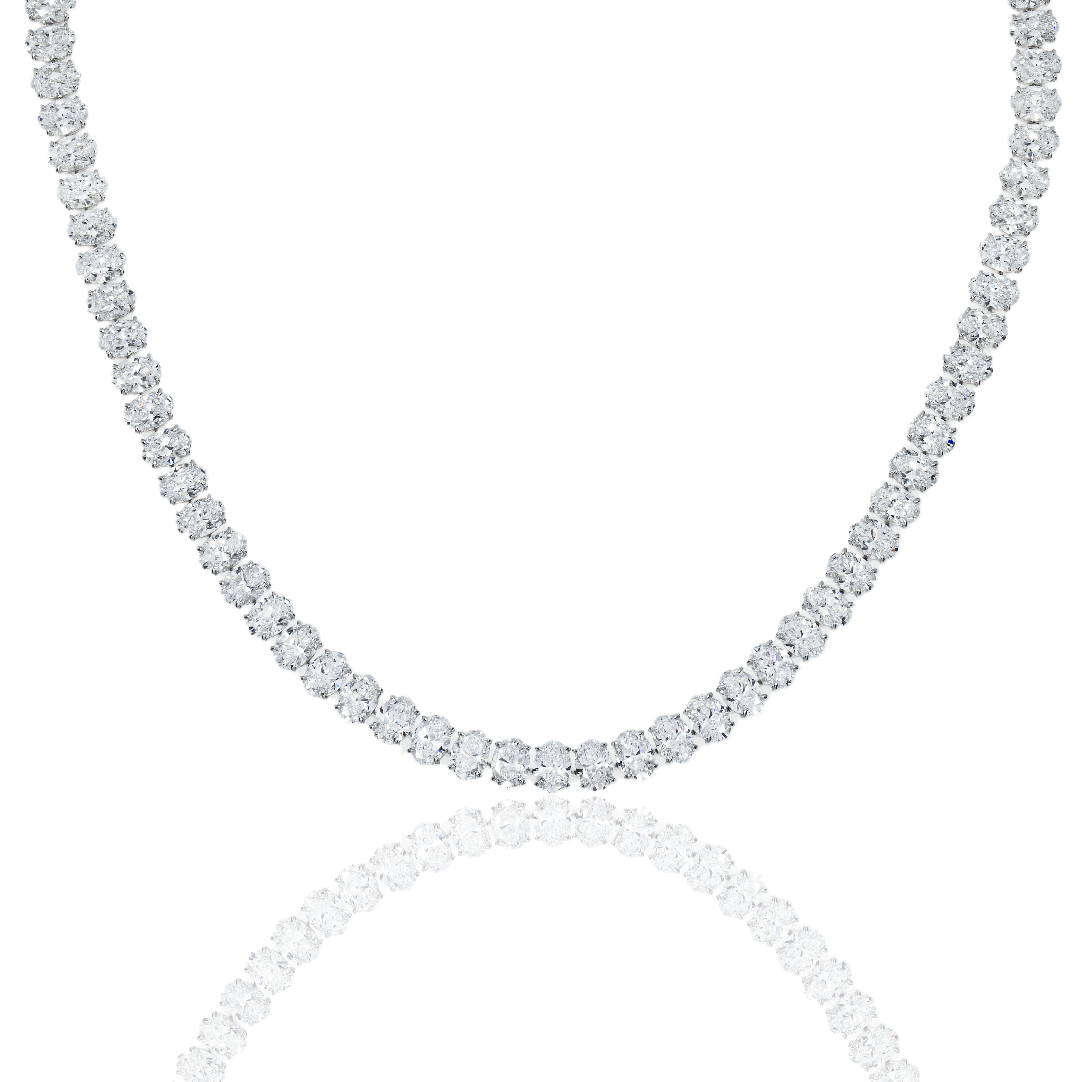 18K White Gold Full Oval Cut Diamond Tennis Chain 44.96Ct Necklace