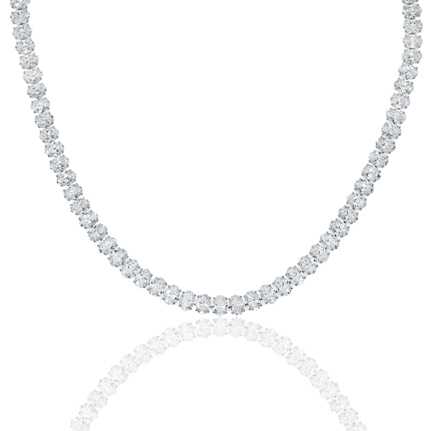 18K White Gold Full Oval Cut Diamond Tennis Chain 44.96ct