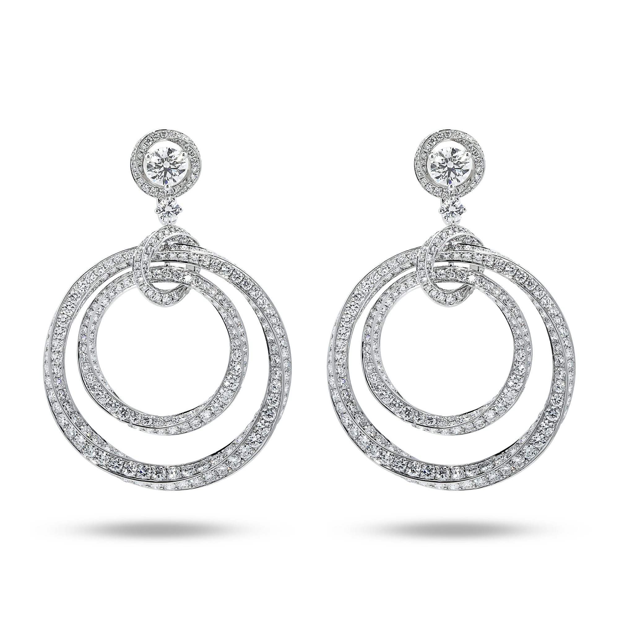 Igi 18K White Gold Twisted Circle Round Diamond Drop Earrings 18.03Ct