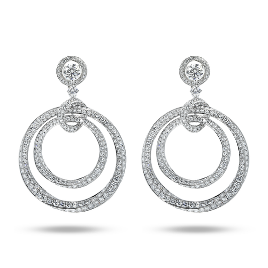 IGI 18K White Gold Twisted Circle Round Diamond Drop Earrings 18.03ct