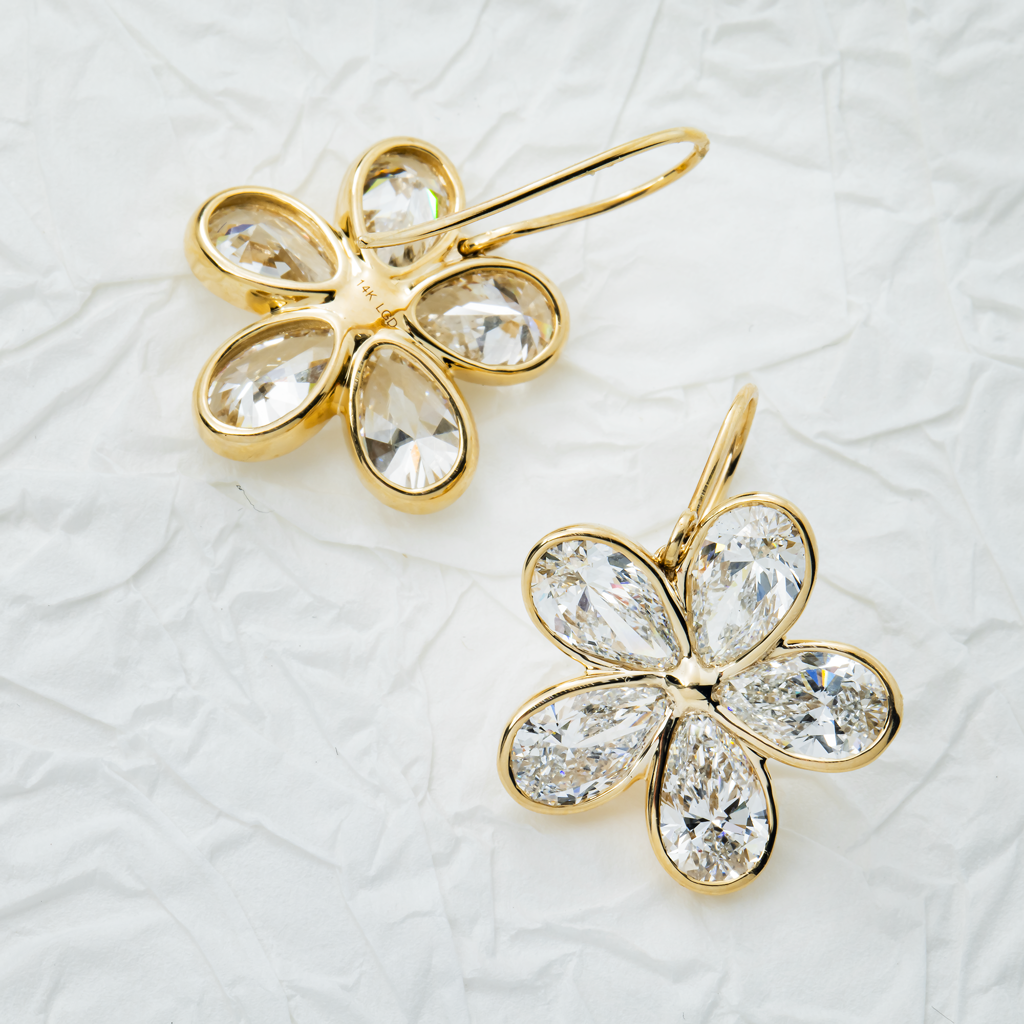 14K Yellow Gold Bezel Set Oval Cut Flower Drop Earrings 10.40ctw