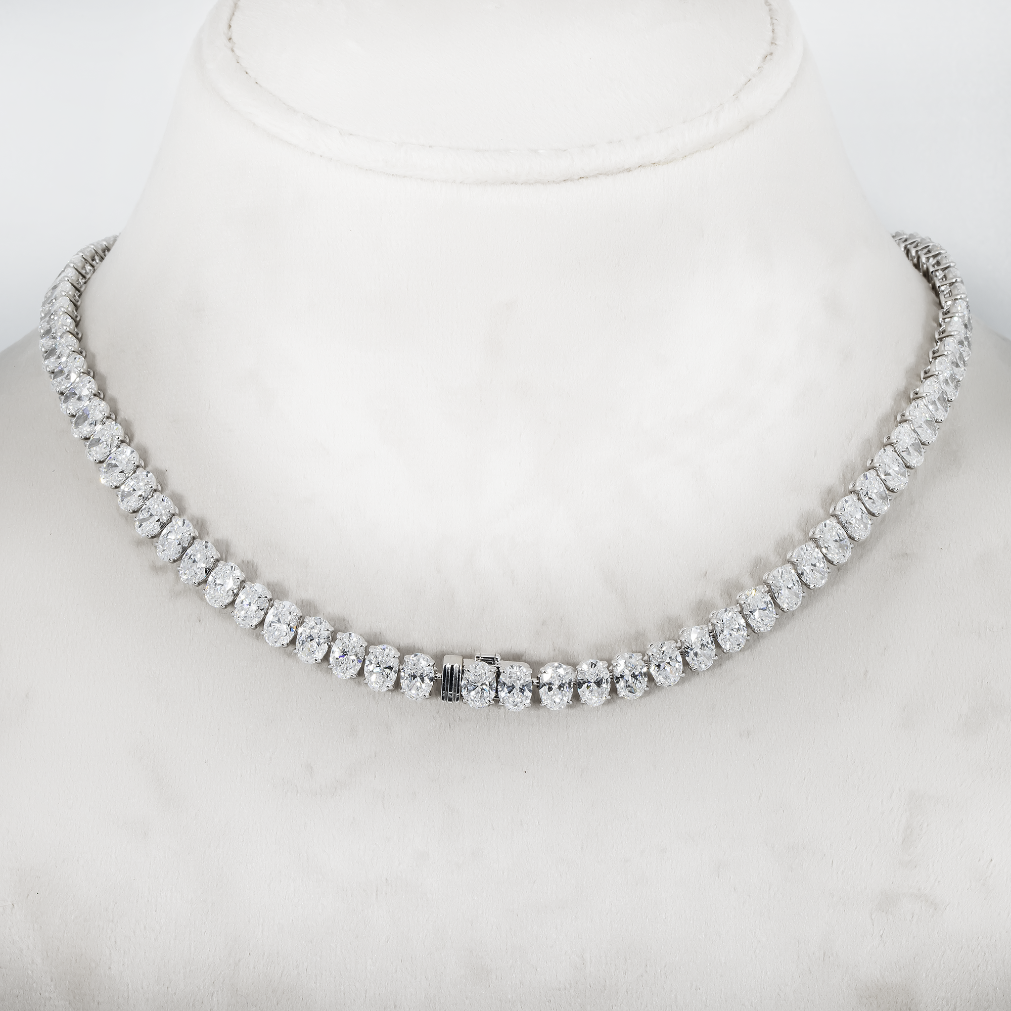 18K White Gold Full Oval Cut Diamond Tennis Chain 44.96Ct Necklace