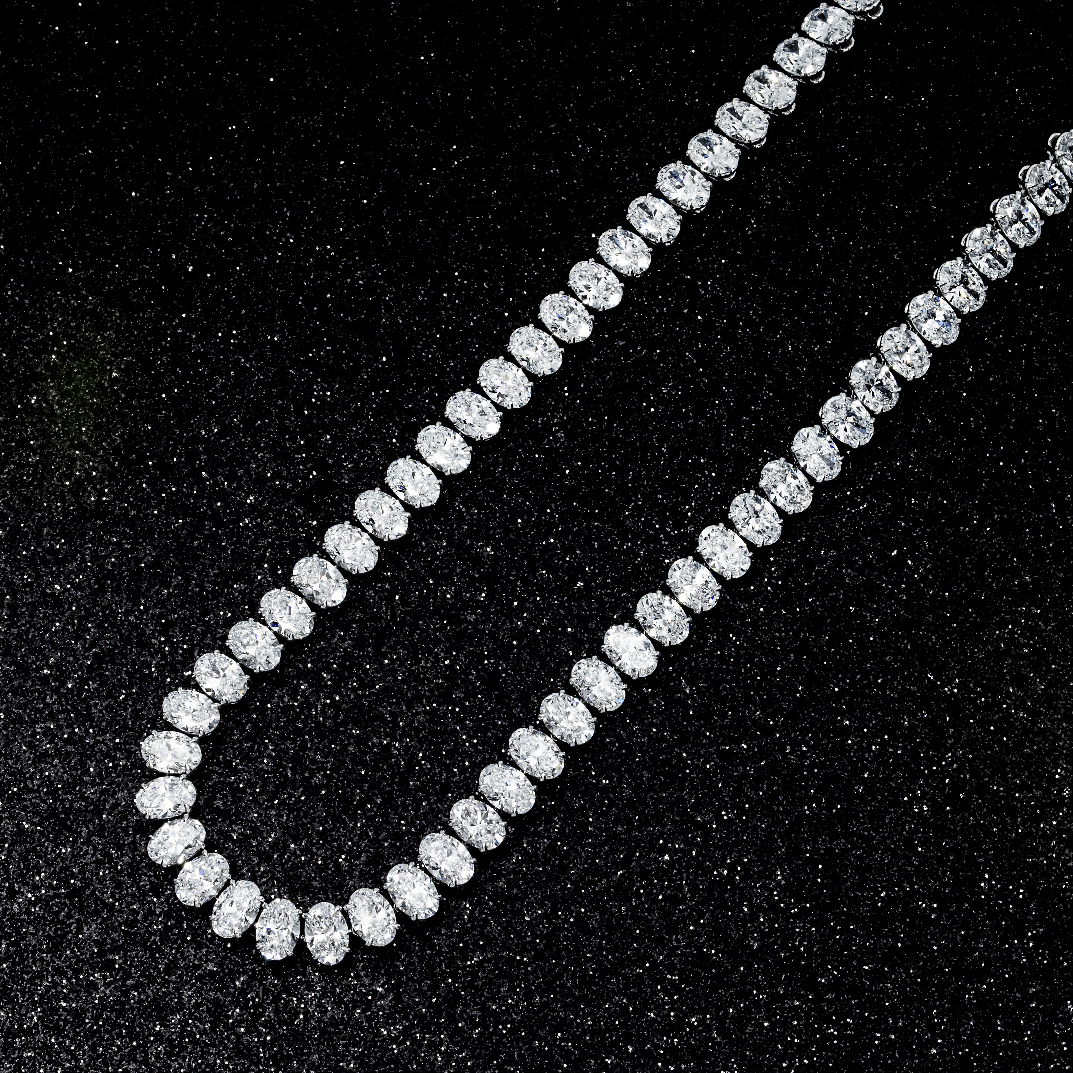 18K White Gold Full Oval Cut Diamond Tennis Chain 44.96Ct Necklace