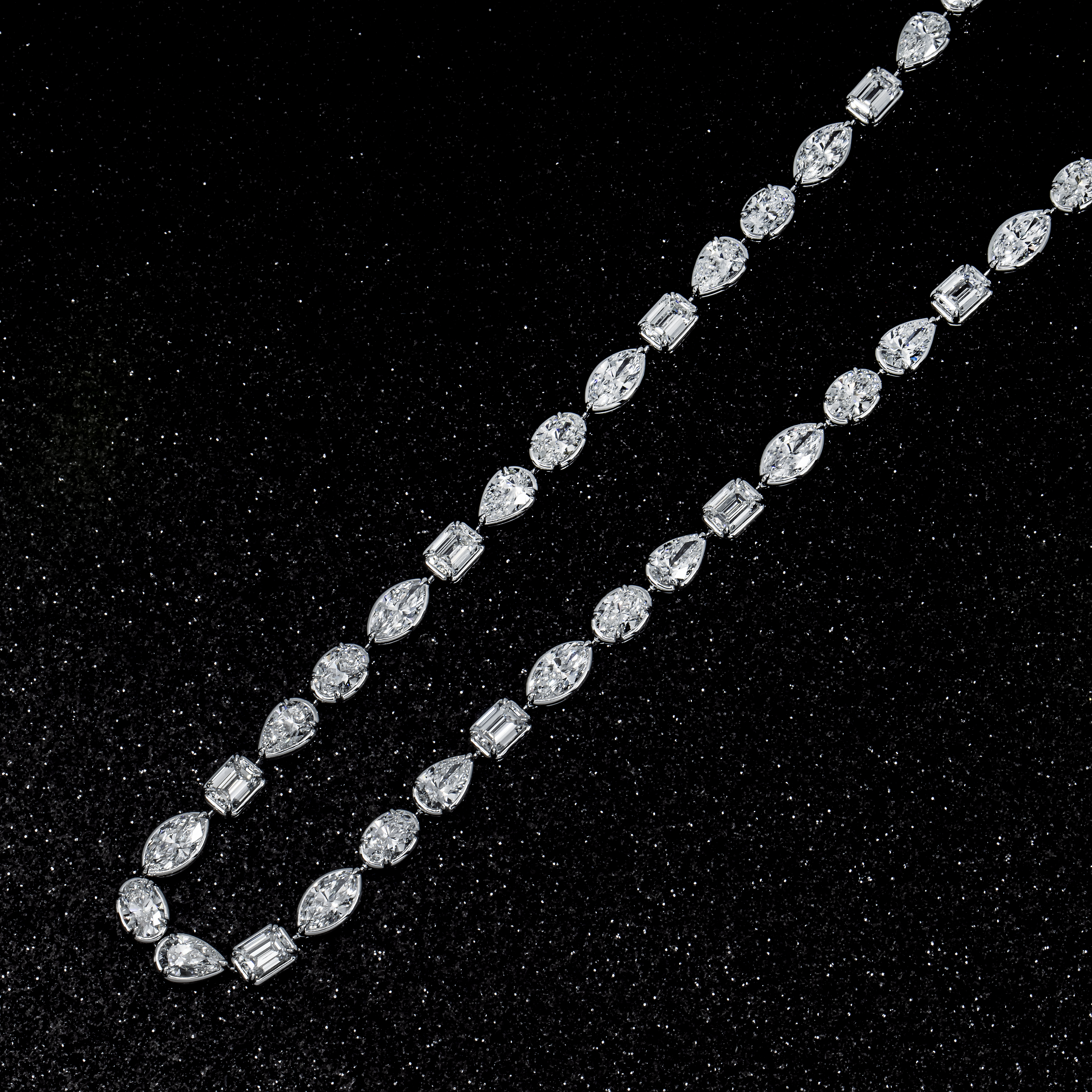 18K White Gold Combination Cut Diamond Chain 24.86Ct Necklace