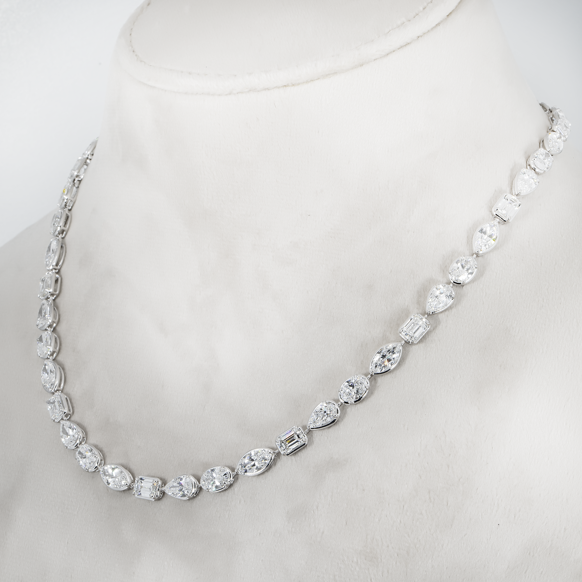 18K White Gold Combination Cut Diamond Chain 24.86Ct Necklace