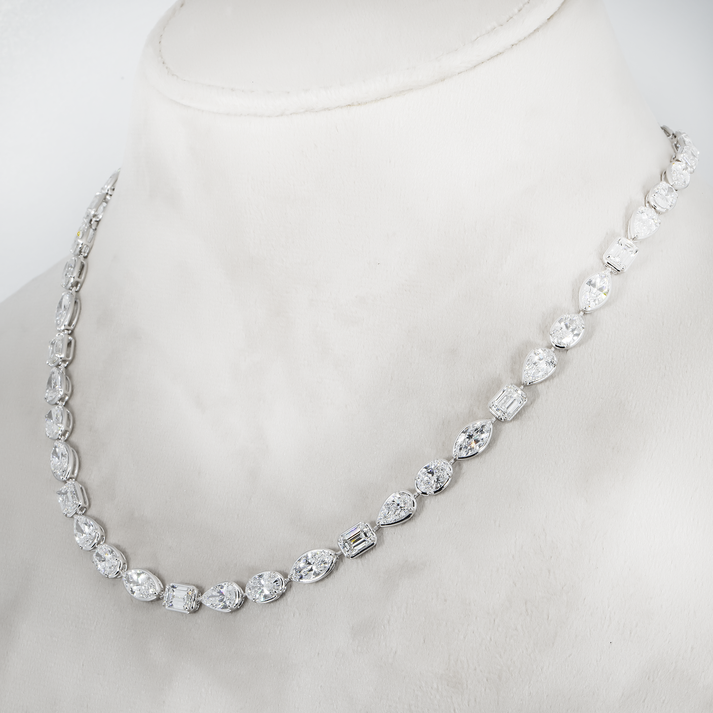 18K White Gold Combination Cut Diamond Chain 24.86ct