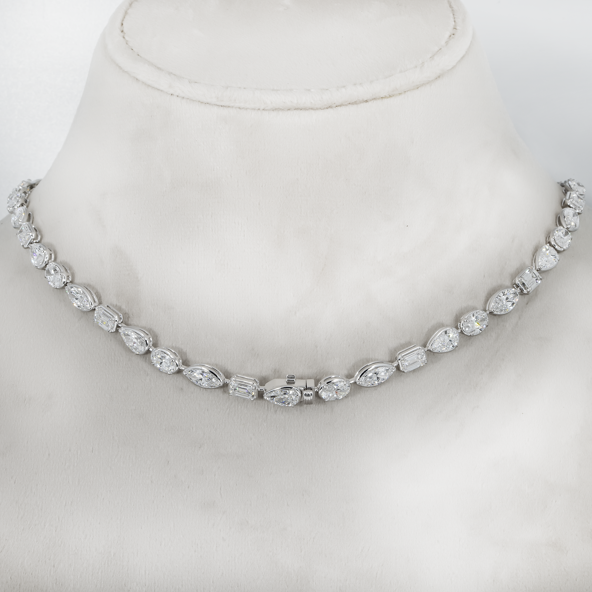 18K White Gold Combination Cut Diamond Chain 24.86Ct Necklace