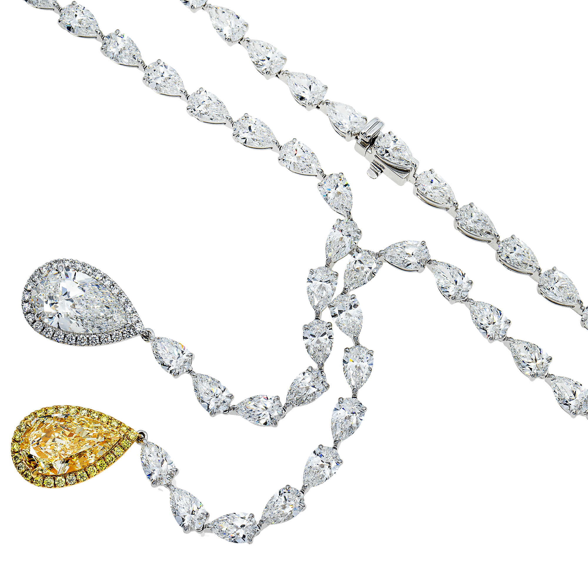 Igi 18K White Gold Pear Cut Fiy Diamond Drop Necklace 41.84Ct Necklace