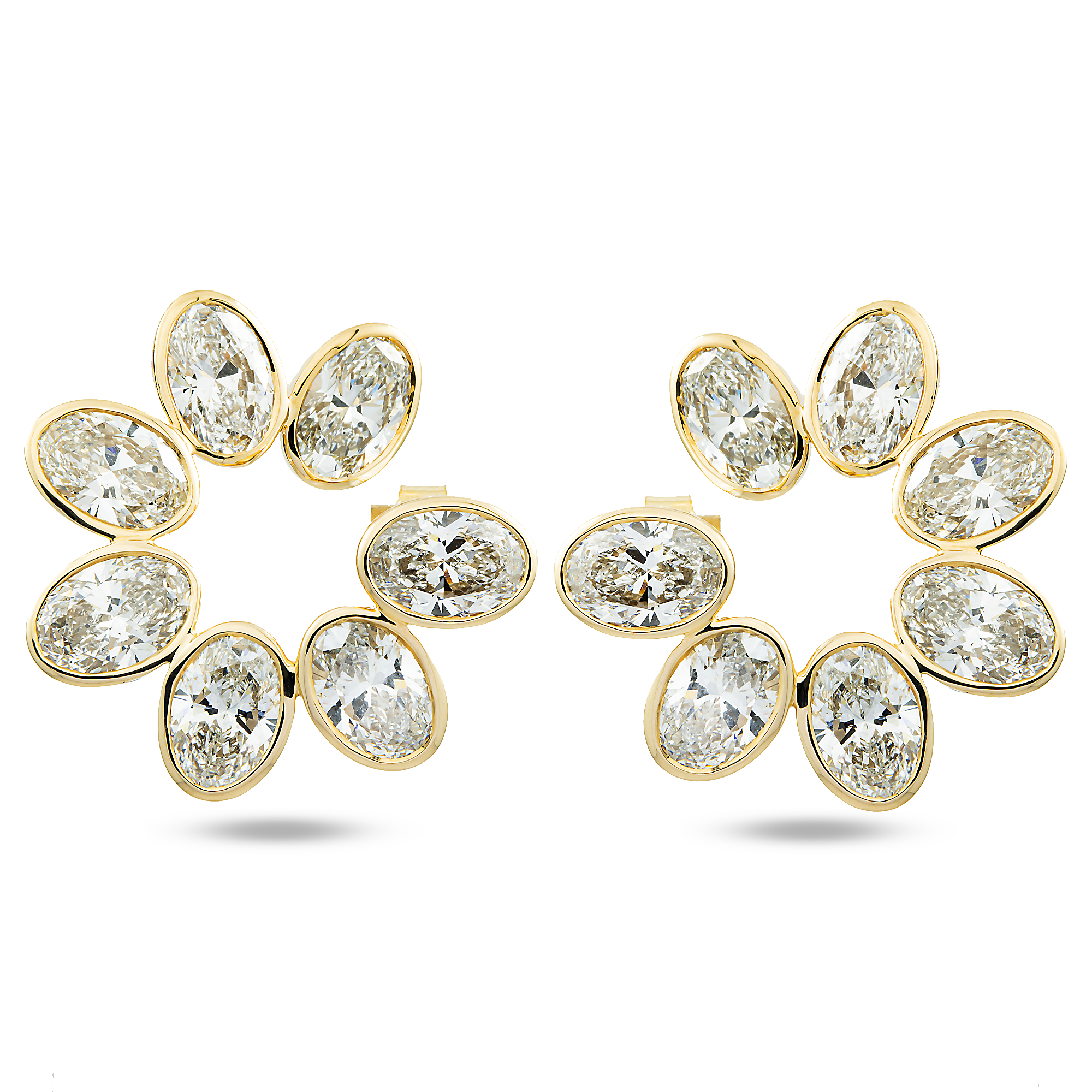 14K Yellow Gold Bezel Set Oval Cut Diamond Open Hoop Earrings 14.70ctw