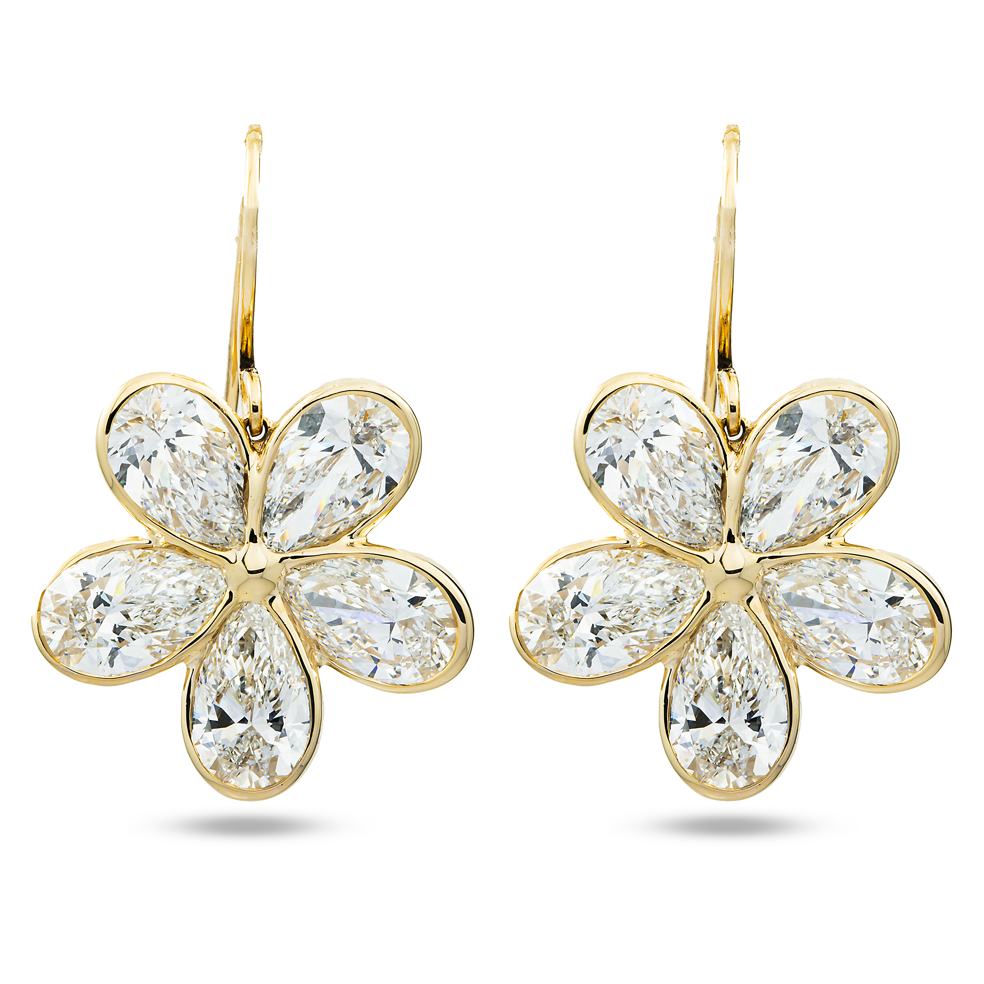 14K Yellow Gold Bezel Set Oval Cut Flower Drop Earrings 10.40ctw