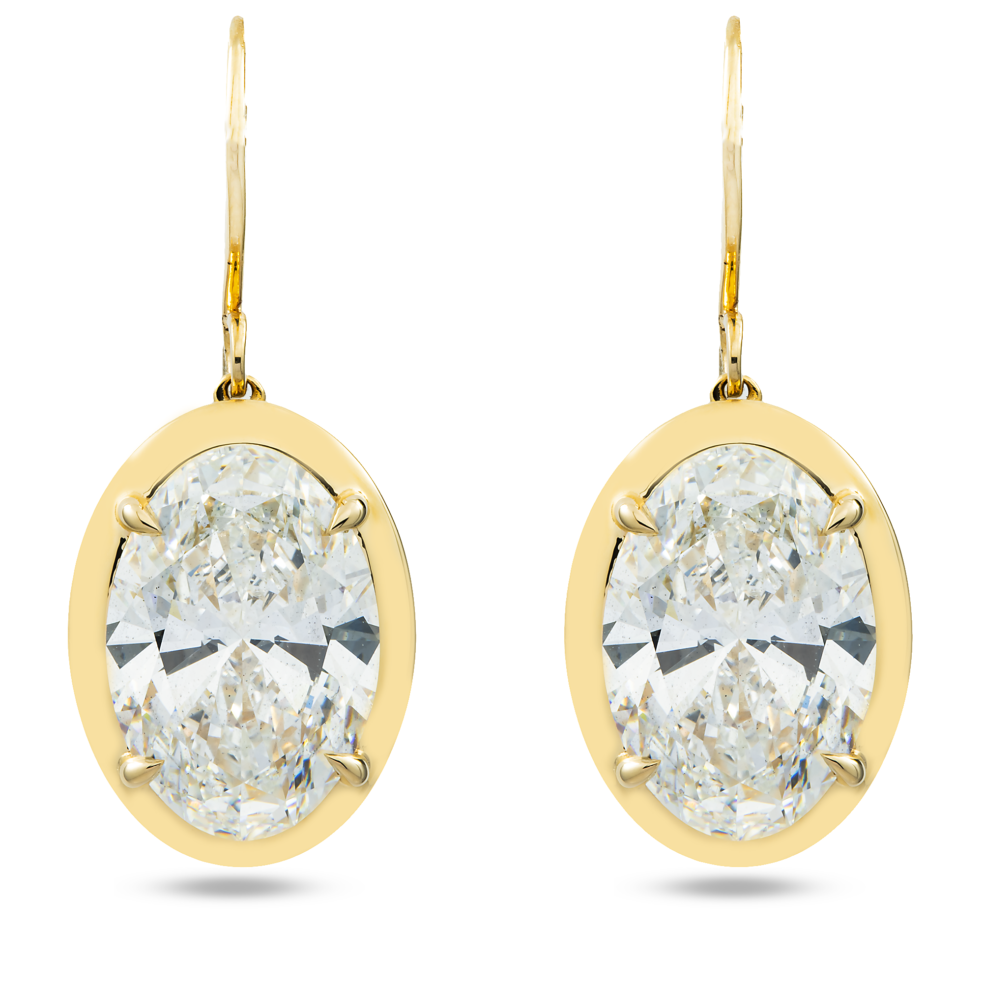 14K Yellow Gold Solitaire Bezel Set Oval Diamond Drop Earrings 10.12ctw