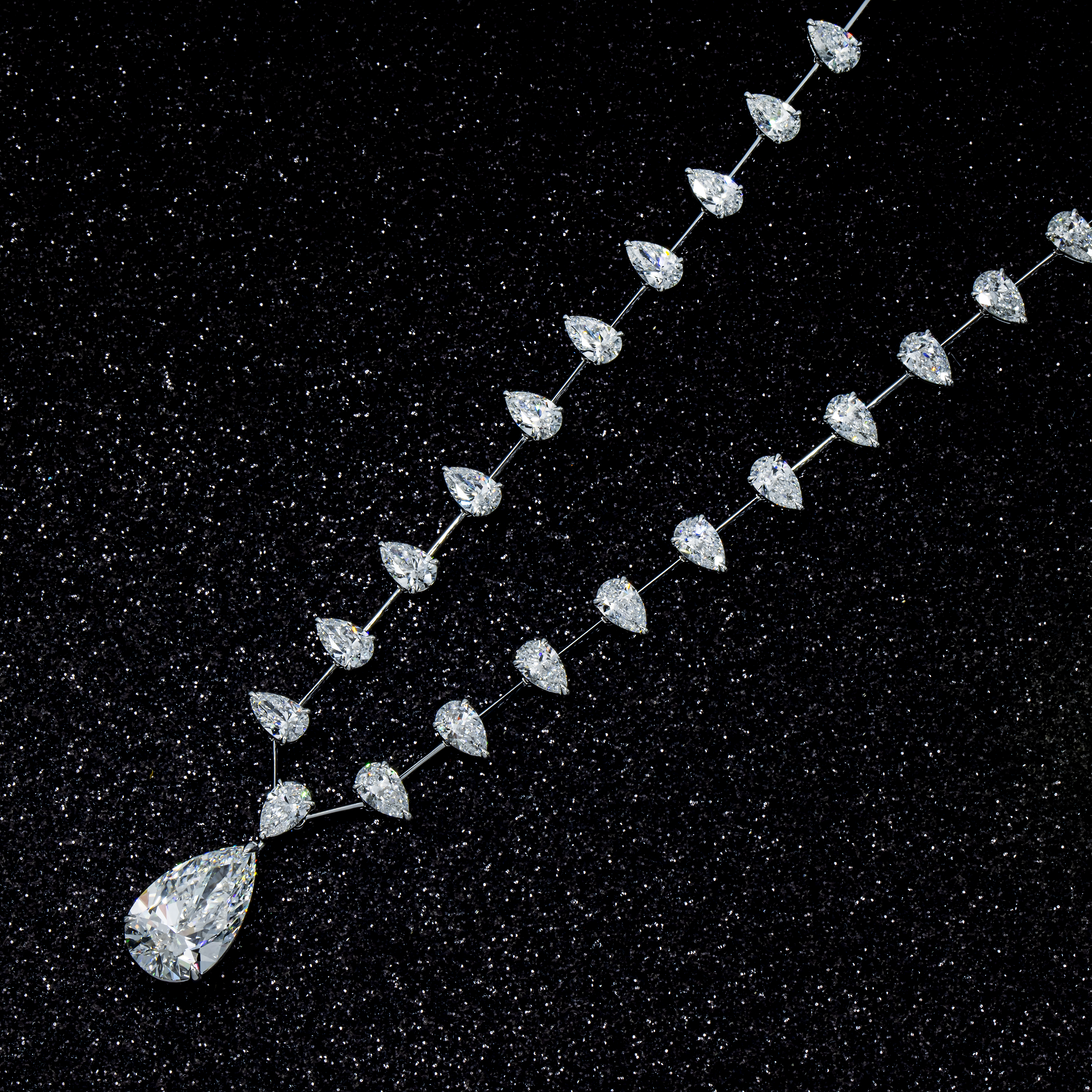 18K White Gold Full Pear Cut Diamond Drop Necklace 20.07Ct Necklace