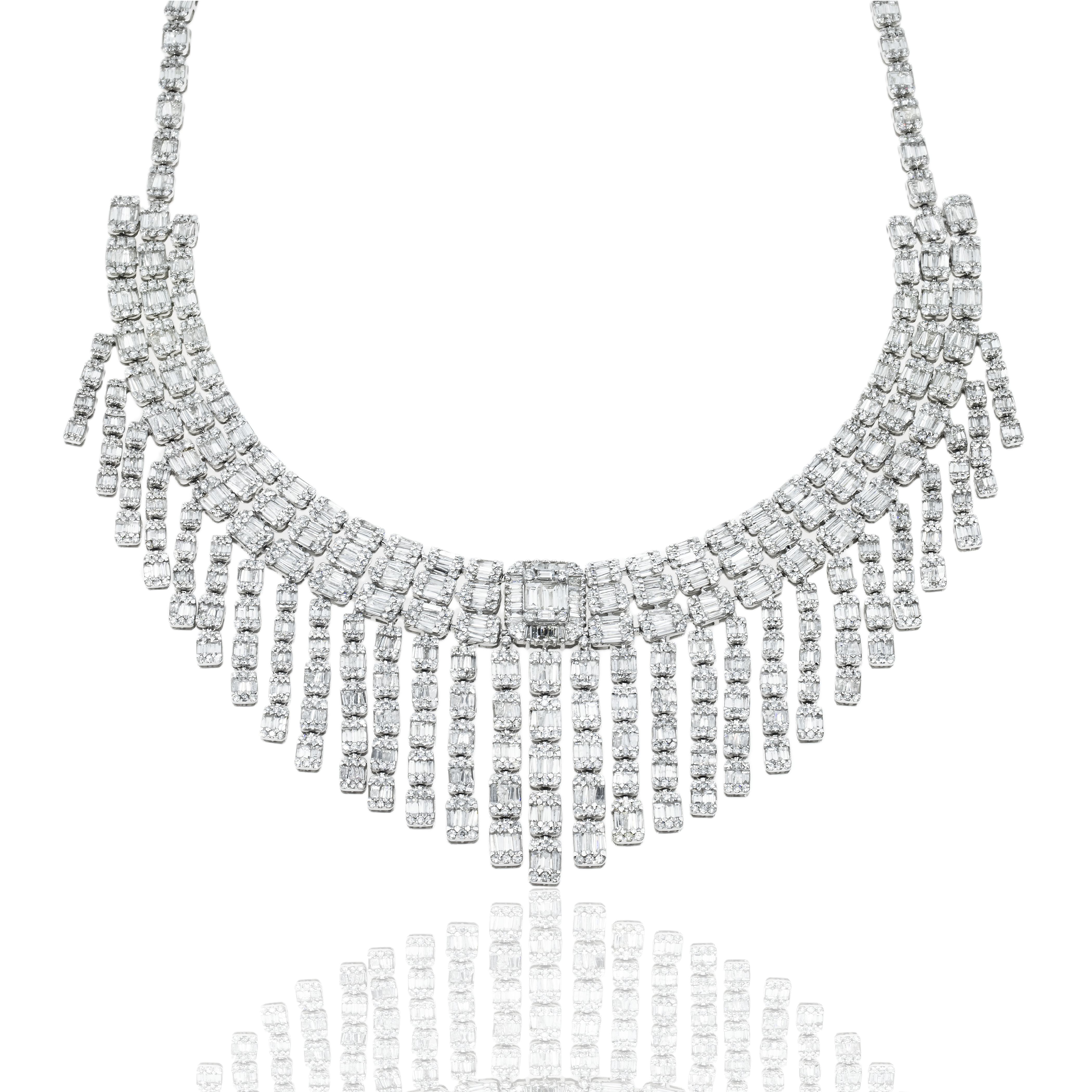 14K White Gold Diamond Chandelier Necklace 45.90Ct Necklace