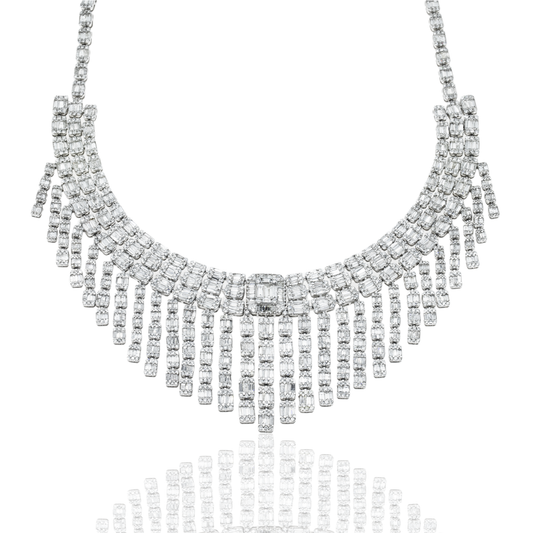 14K White Gold Diamond Chandelier Necklace 45.90ct