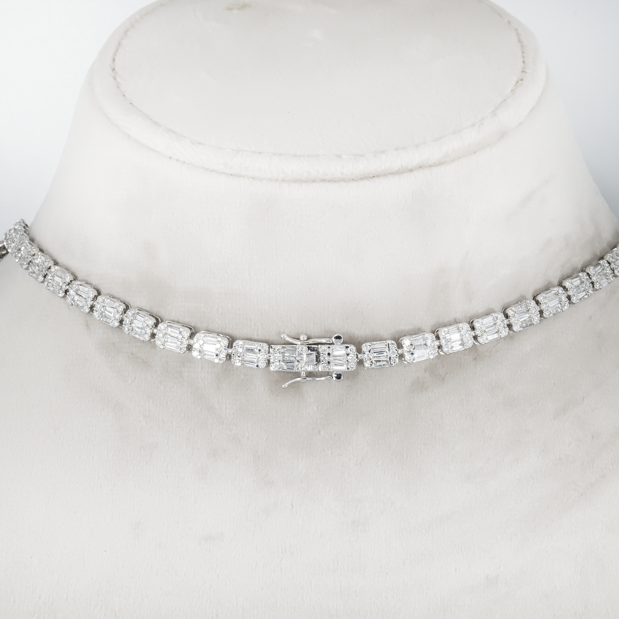 14K White Gold Pear Drop Diamond Chandelier Necklace 43.82Ct Necklace